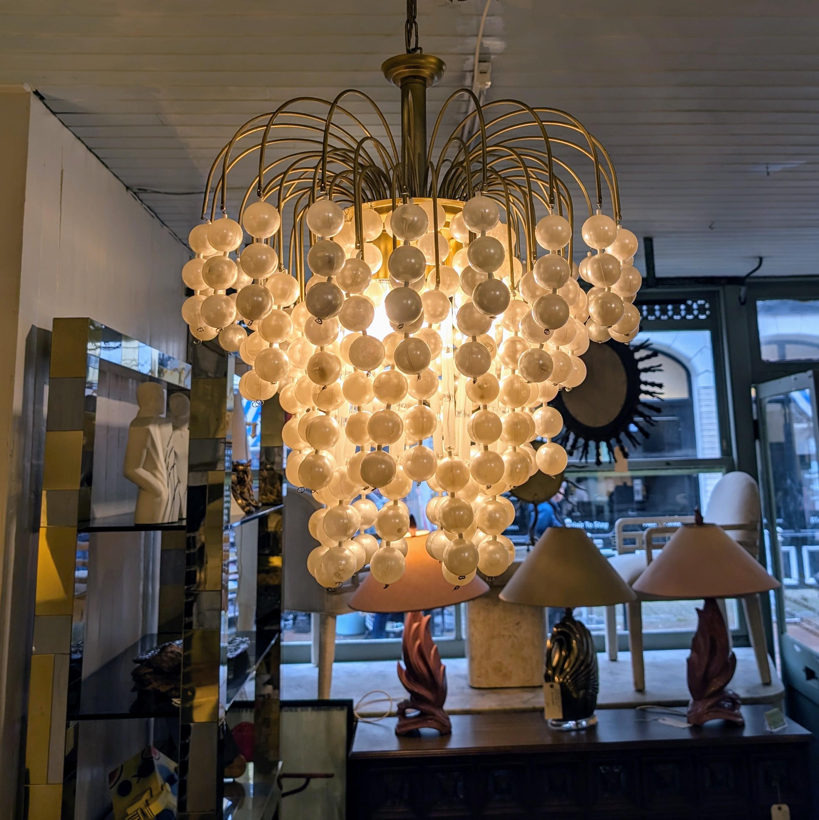 Vintage large pearl bubble waterfall chandelier, Verner Panton style, 1970s 1