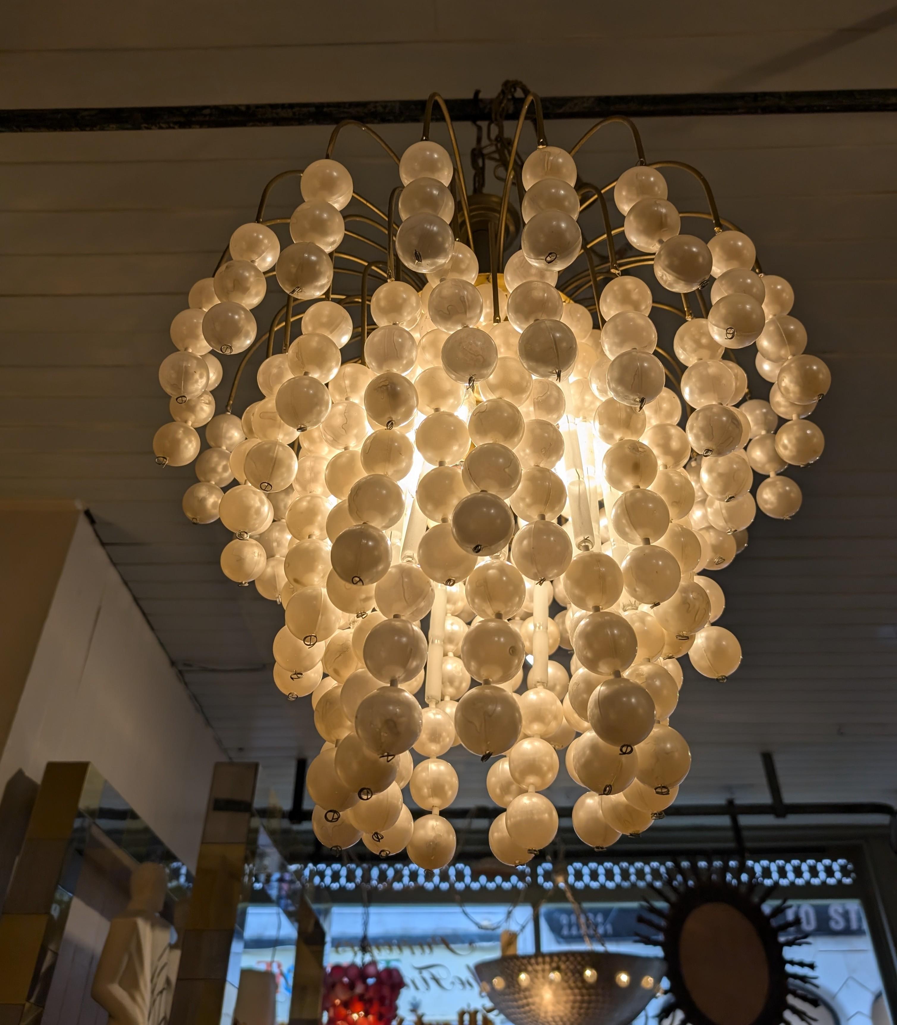 Vintage large pearl bubble waterfall chandelier, Verner Panton style, 1970s 2