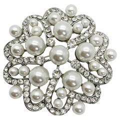 Retro Large Pearl & Crystal Brooch 1990s