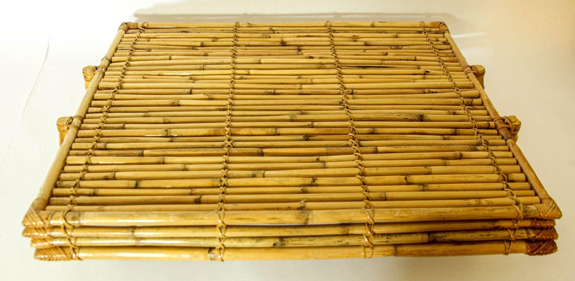 Vintage Large Pencil Rattan Bamboo Serving Tray With Handles For Sale 6