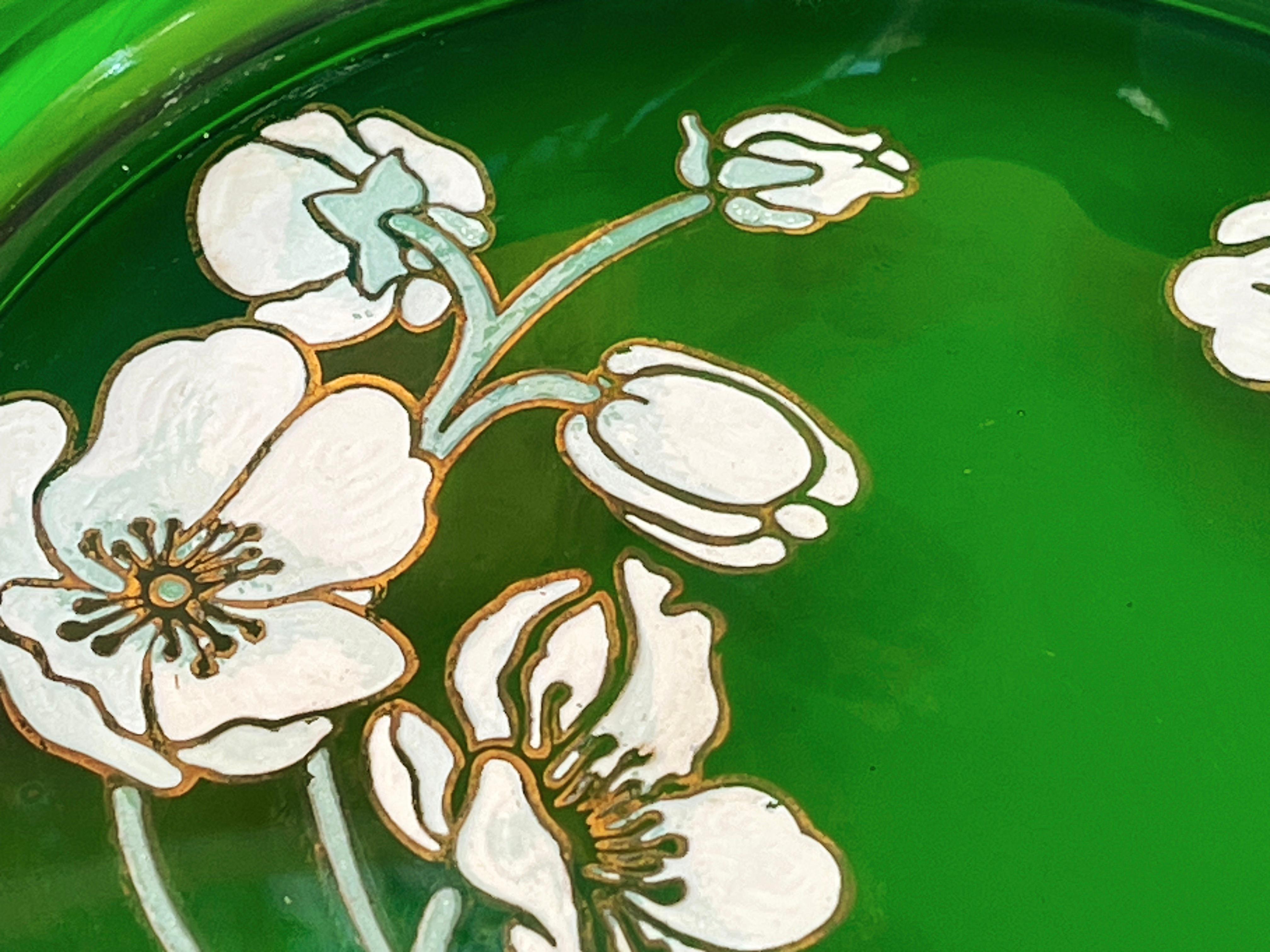 French Vintage Large Perrier-Jouet Ash Tray Art Nouveau Style, Green Gold 1960s, France