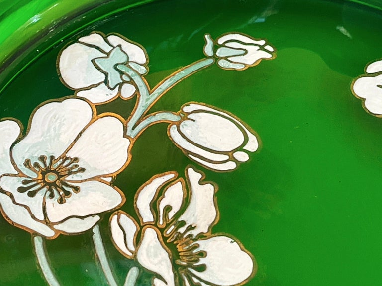 Vintage Large Perrier-Jouet Ash Tray Art Nouveau Style, Green Gold