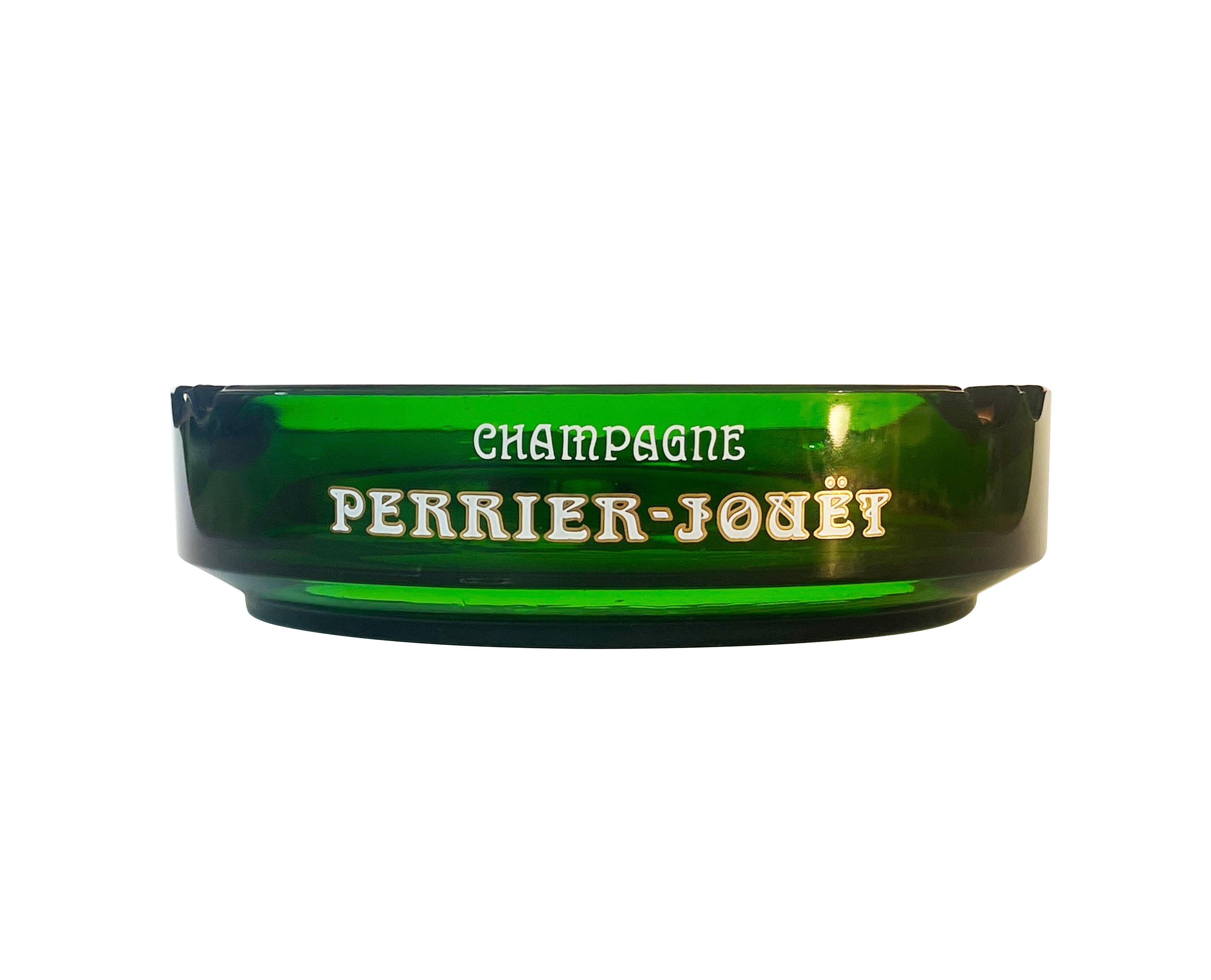 Glass Vintage Large Perrier-Jouet Ash Tray Art Nouveau Style, Green Gold 1960s, France