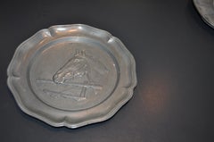 Vintage Large Pewter Plate with Horse, 1970s