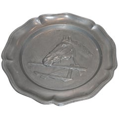 Vintage Large Pewter Plate with Horse, 1970s
