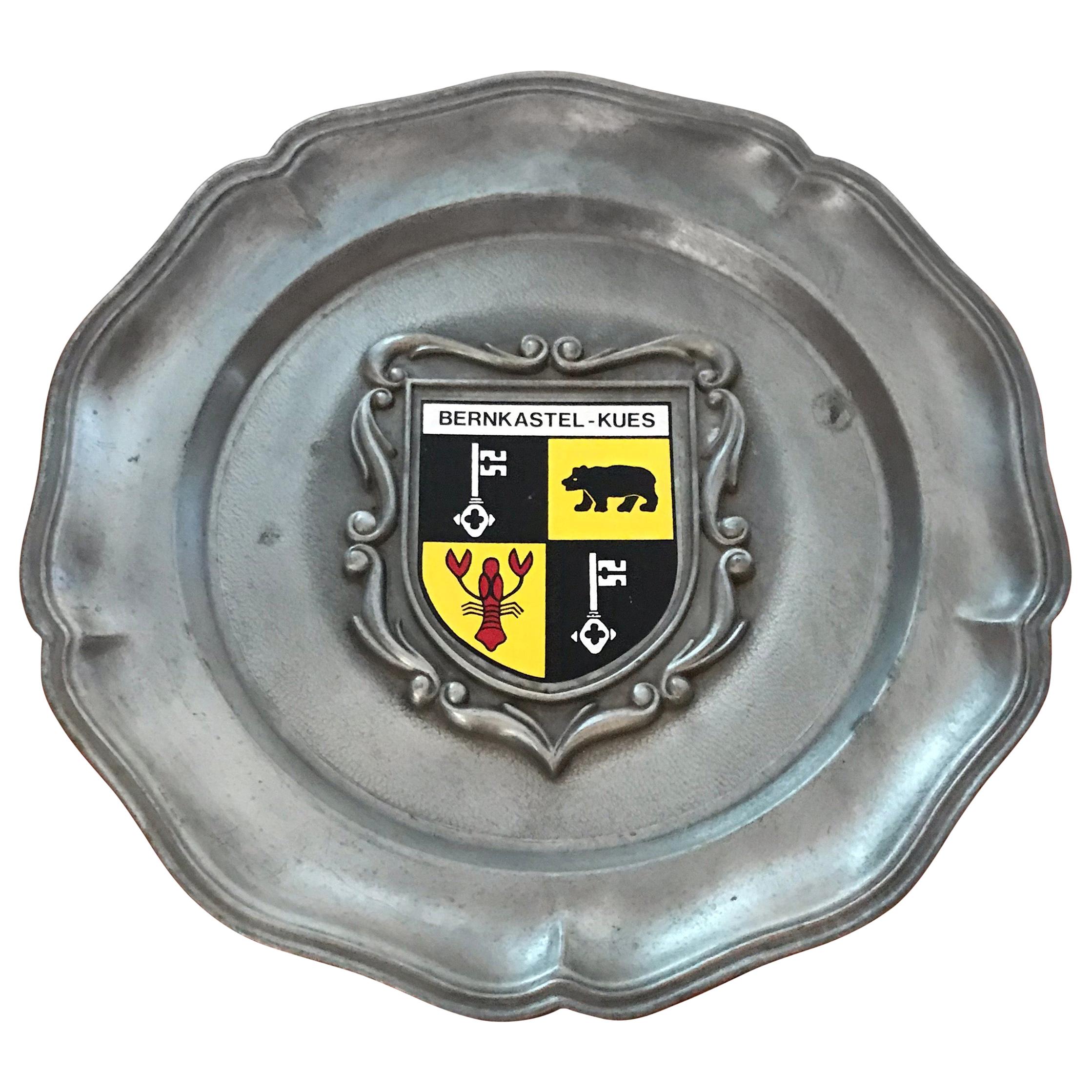 Vintage Large Pewter with Crest Plate, 1970s For Sale