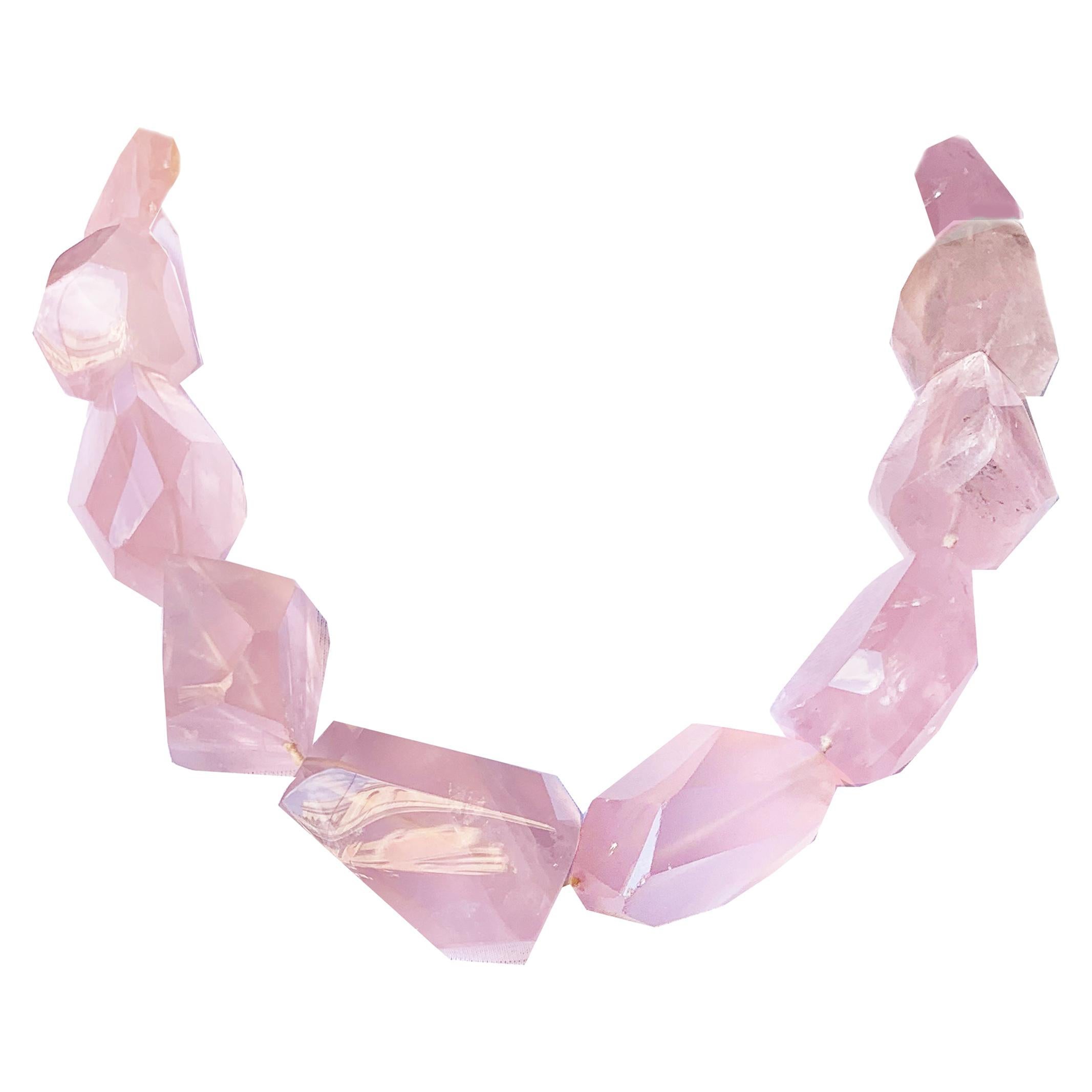 Collier vintage de grande taille en quartz rose