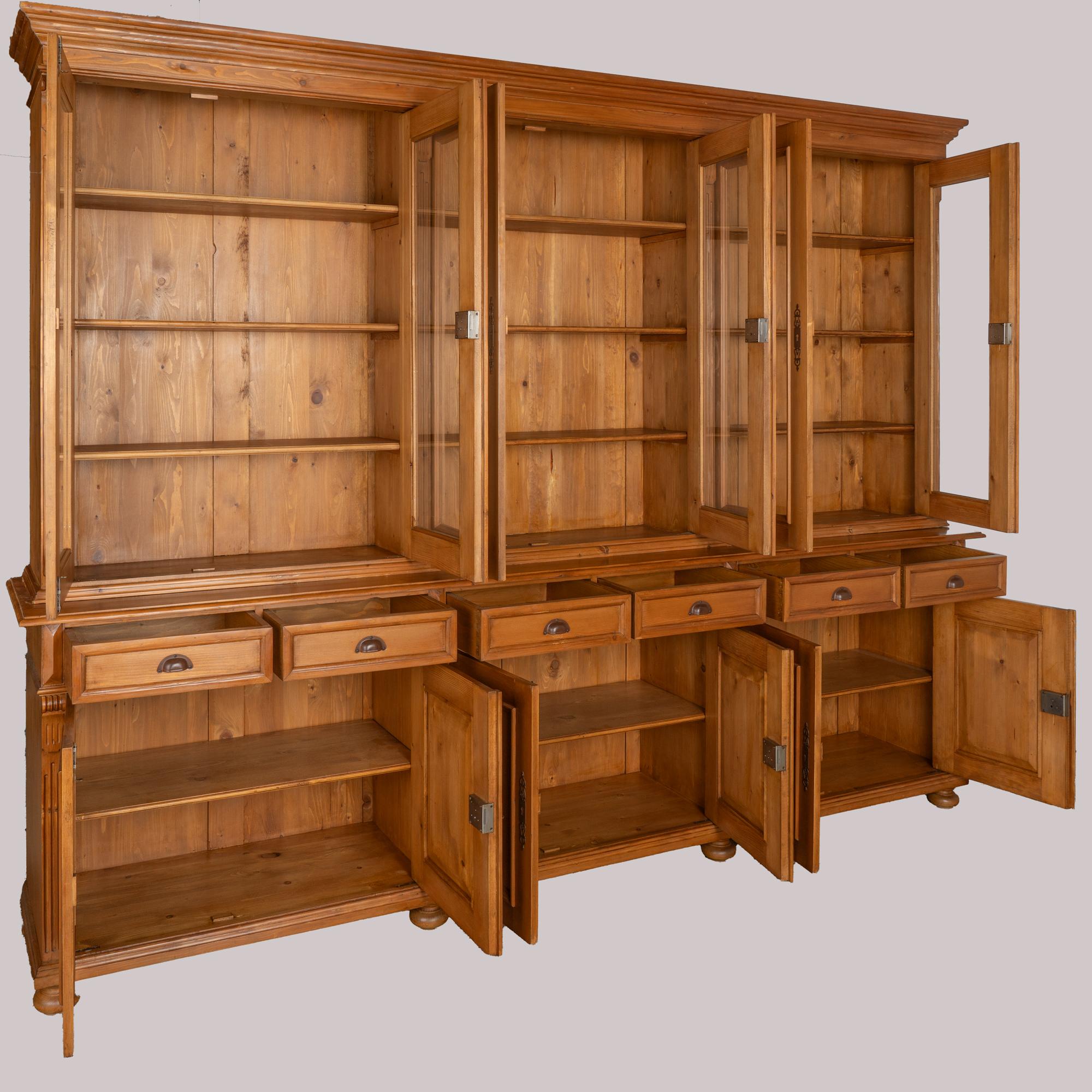 Country Vintage Large Pine Bookcase Display Cabinet, Hungary circa 1980