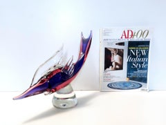 Vintage Large Pink and Blue Murano Glass Swordfish Ascribable to Seguso, Italy