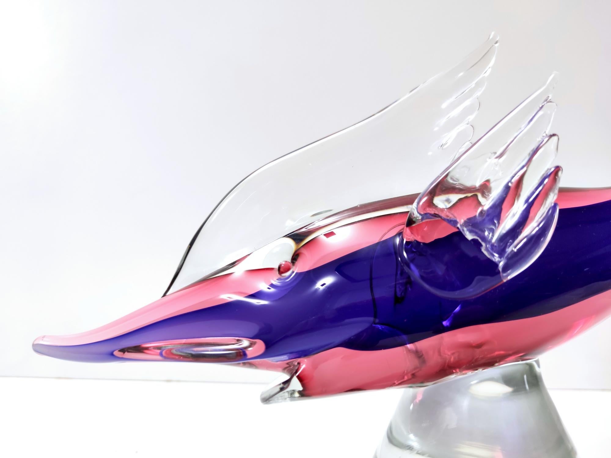 Italian Vintage Large Pink and Blue Murano Glass Swordfish Ascribable to Seguso, Italy For Sale