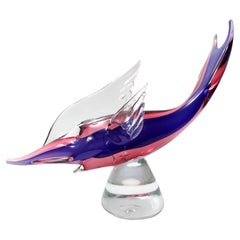 Vintage Large Pink and Blue Murano Glass Swordfish Ascribable to Seguso, Italy
