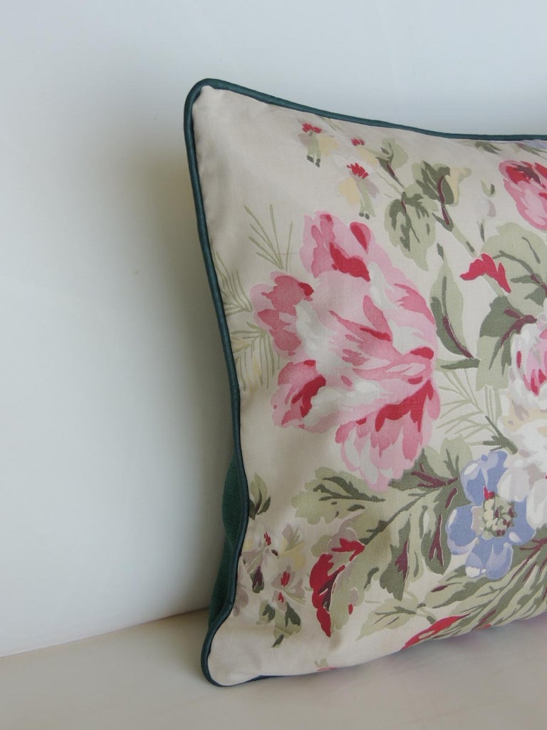 Vintage Large Pink and Green Cabbage Roses Chintz Bolster Decorative