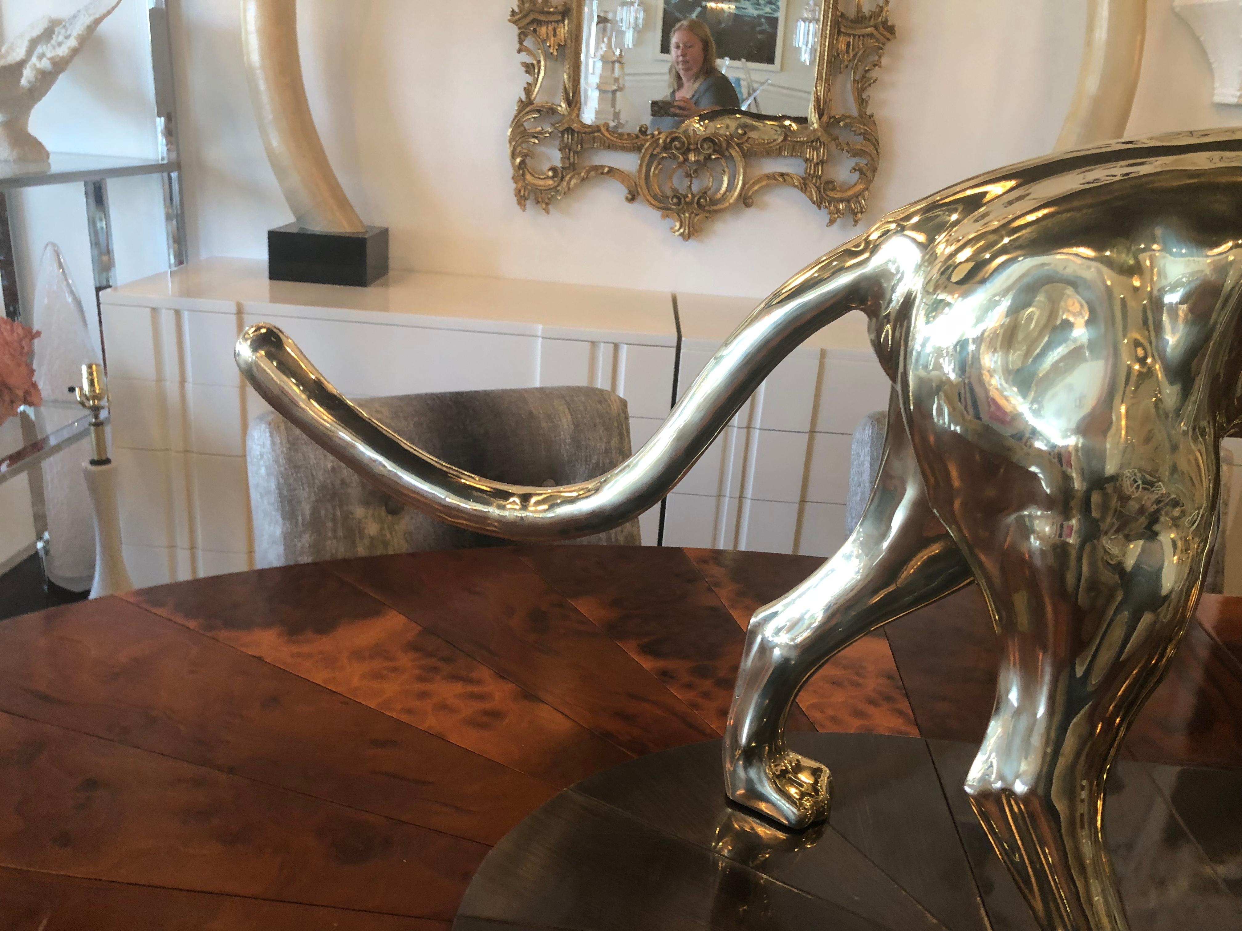 American Vintage Large Polished Brass Panther Tiger Statue