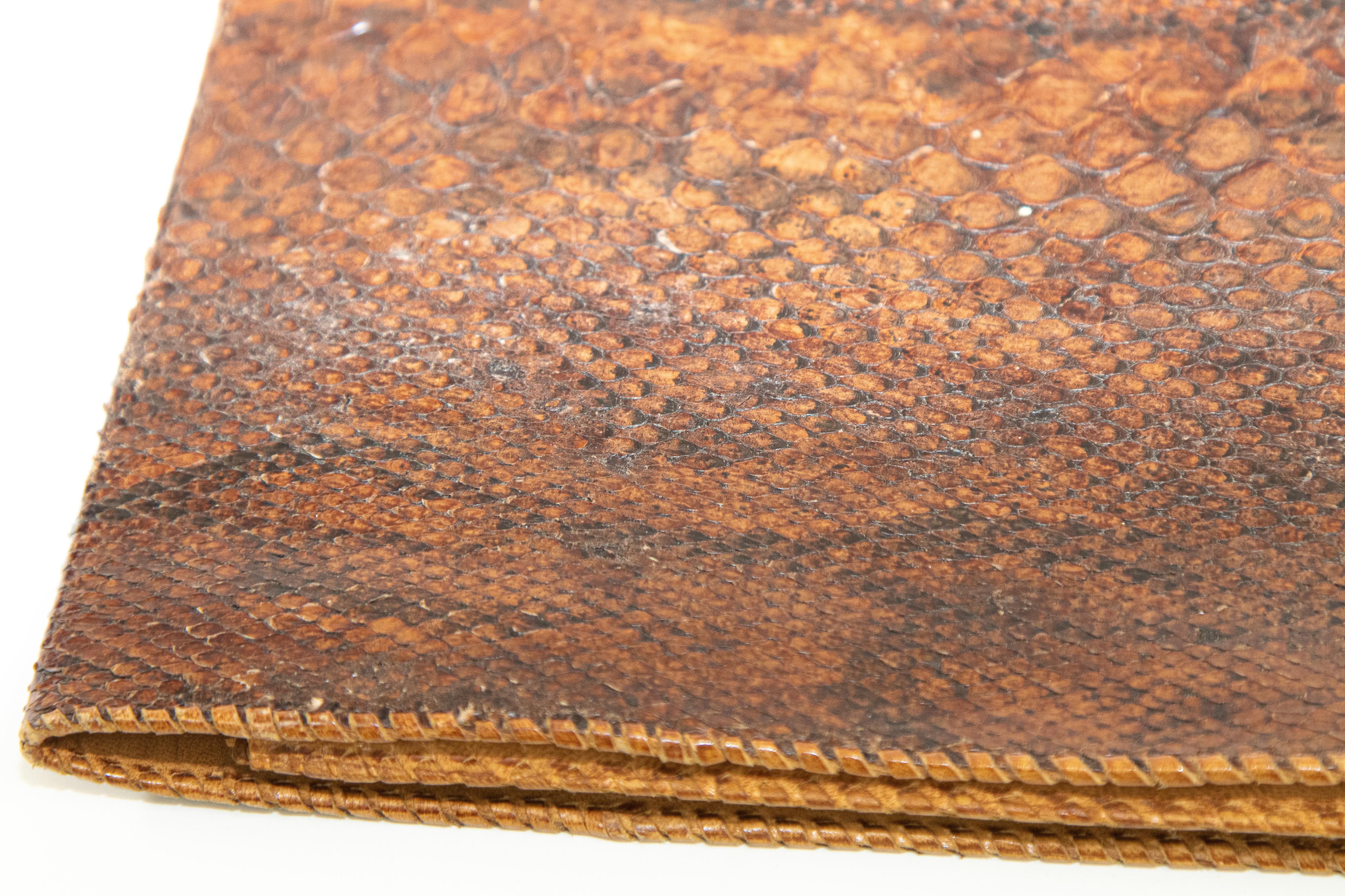 Women's or Men's Vintage large Portfolio Pad African Snake Skin in Amber Brown Color