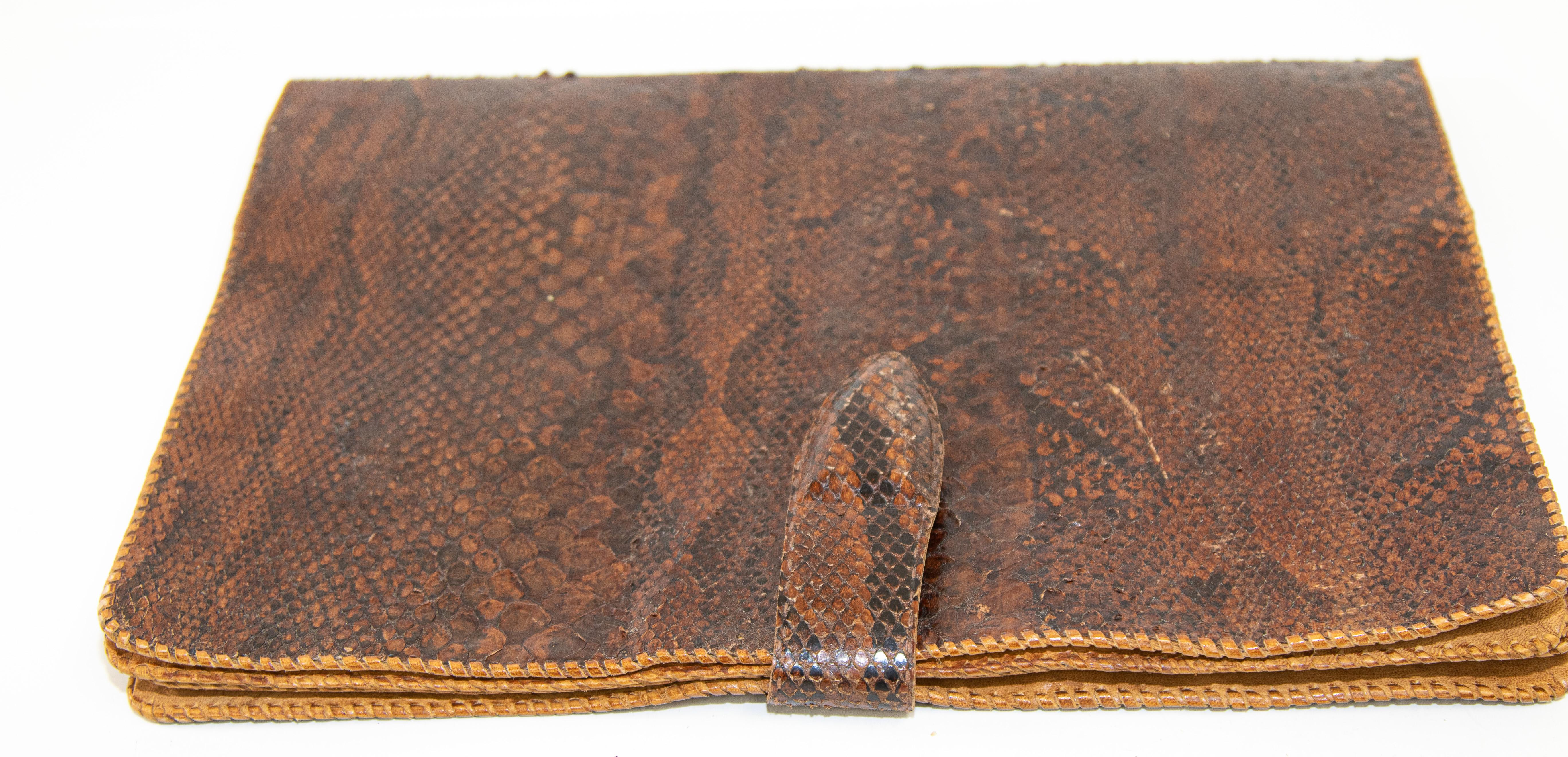 Vintage large Portfolio Pad African Snake Skin in Amber Brown Color 1