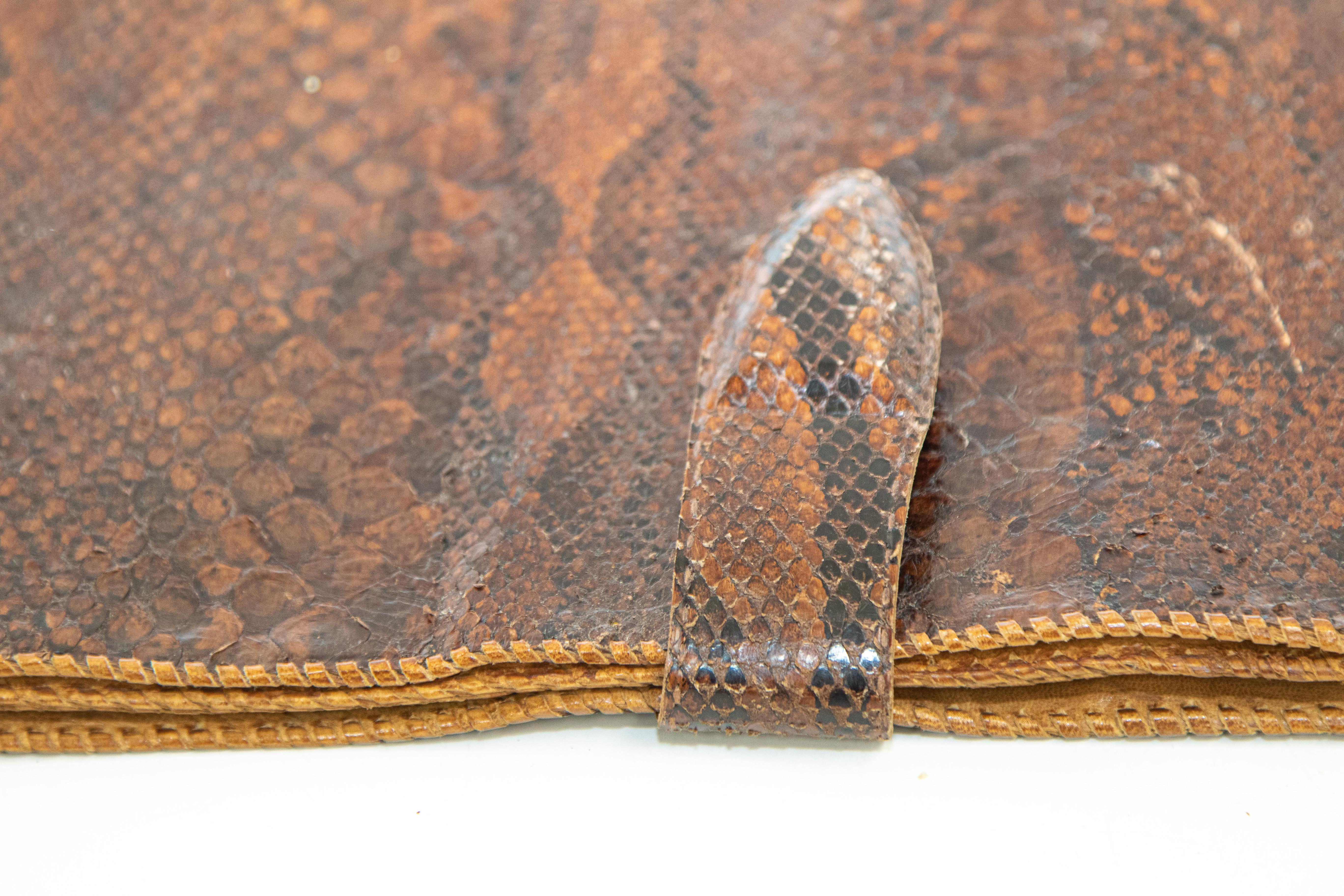 Vintage large Portfolio Pad African Snake Skin in Amber Brown Color 2