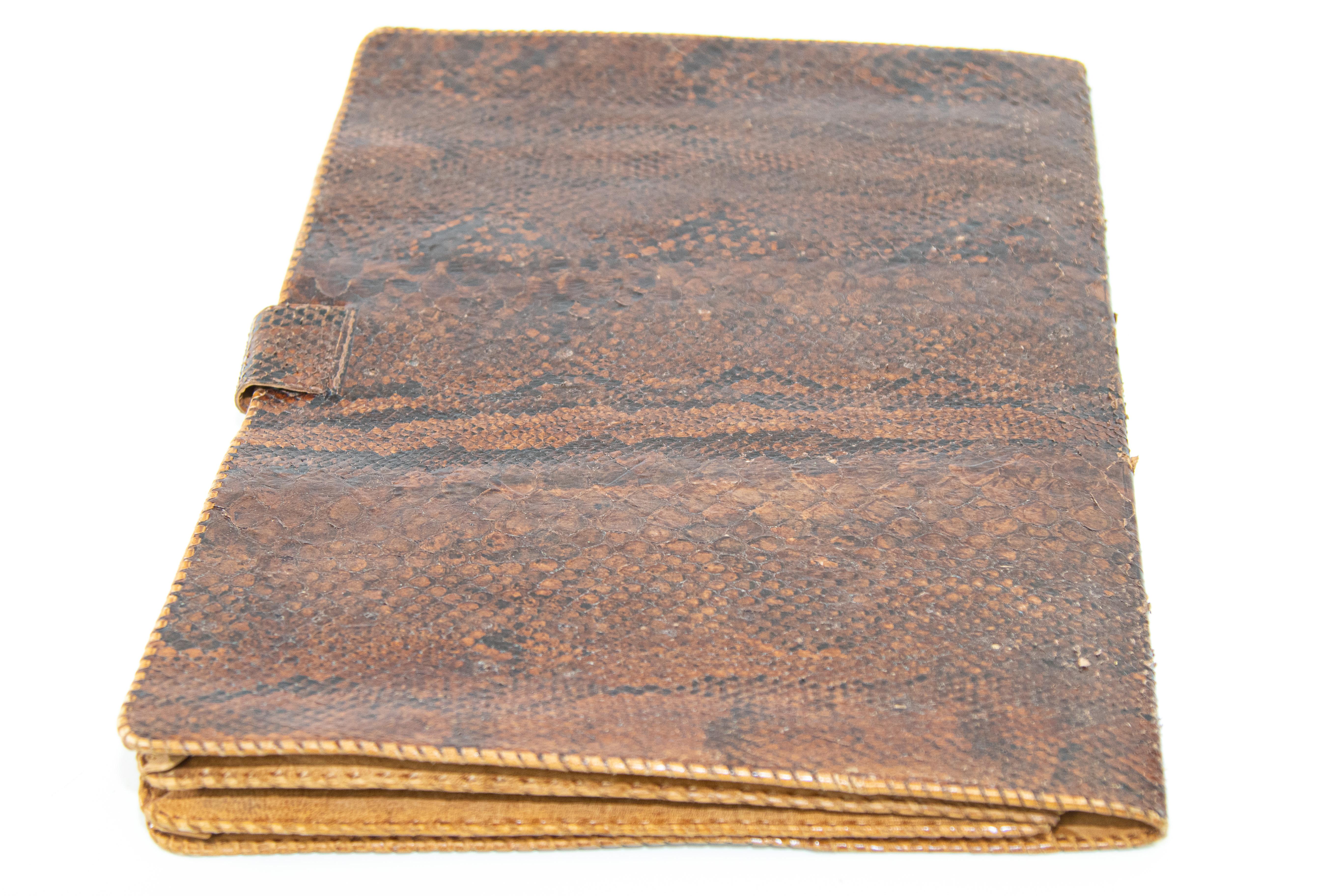 Vintage large Portfolio Pad African Snake Skin in Amber Brown Color 3