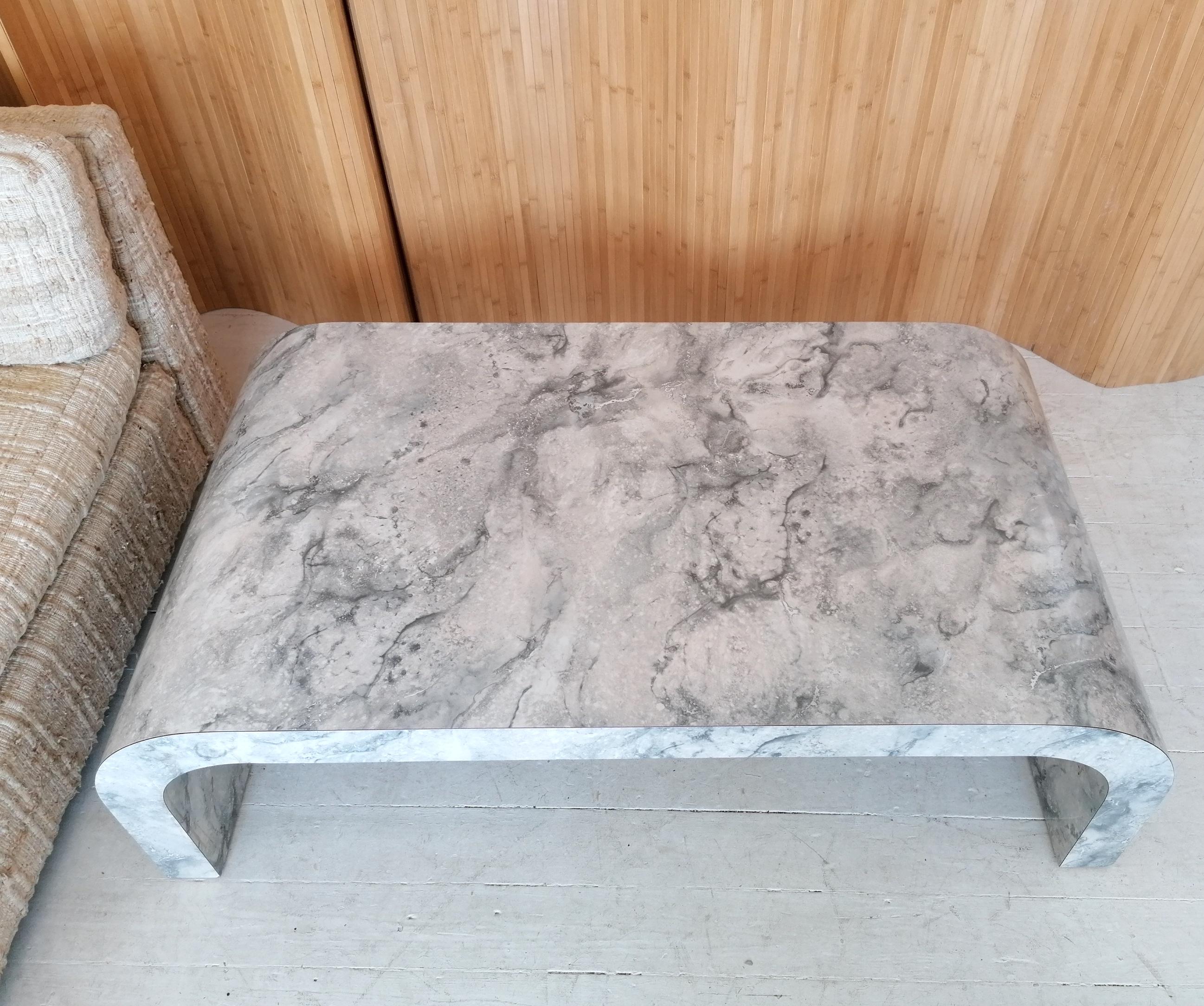 Post-Modern Vintage Large Postmodern Faux Marble Laminate Waterfall Coffee Table, USA, 1980s