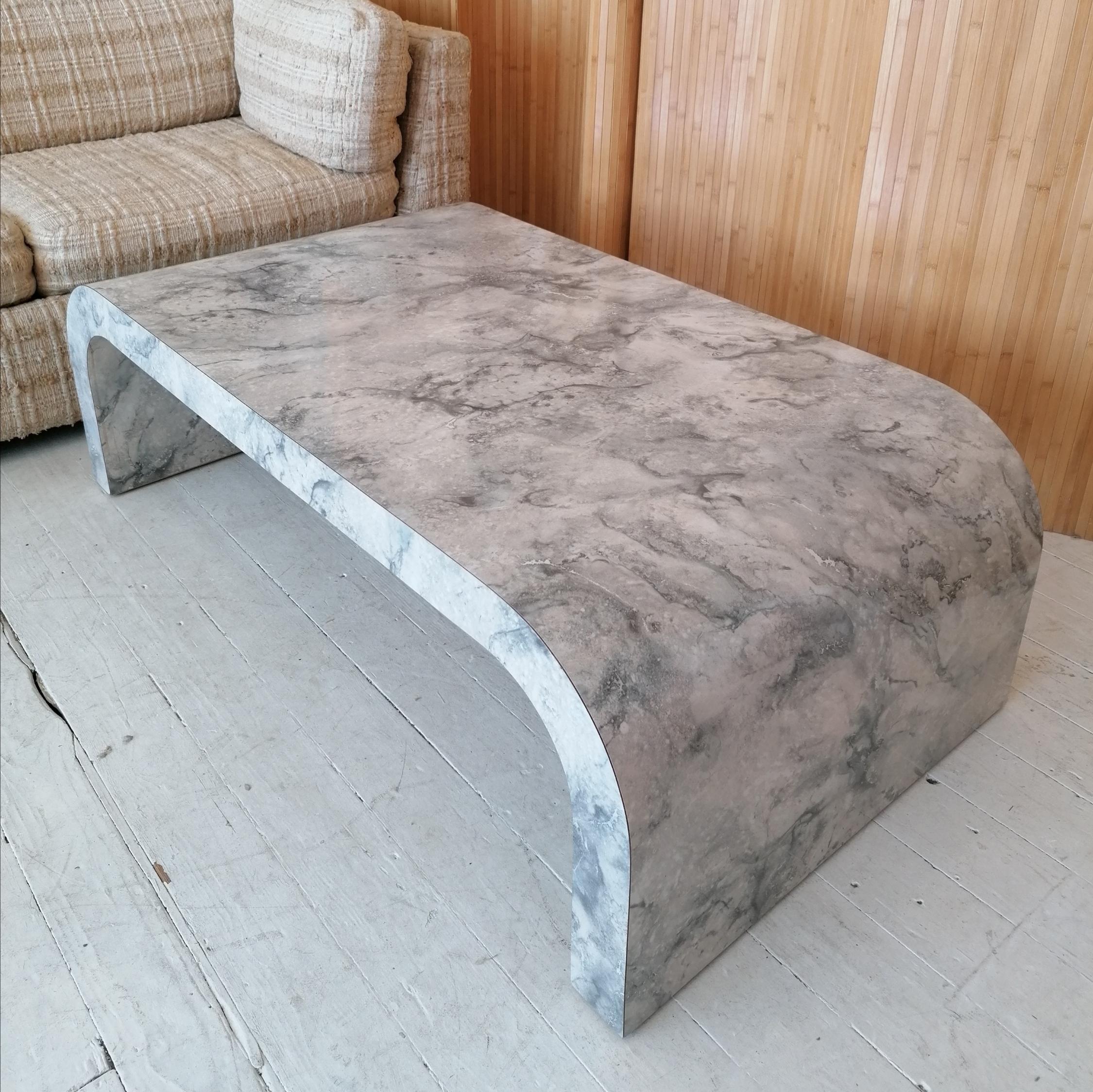 American Vintage Large Postmodern Faux Marble Laminate Waterfall Coffee Table, USA, 1980s