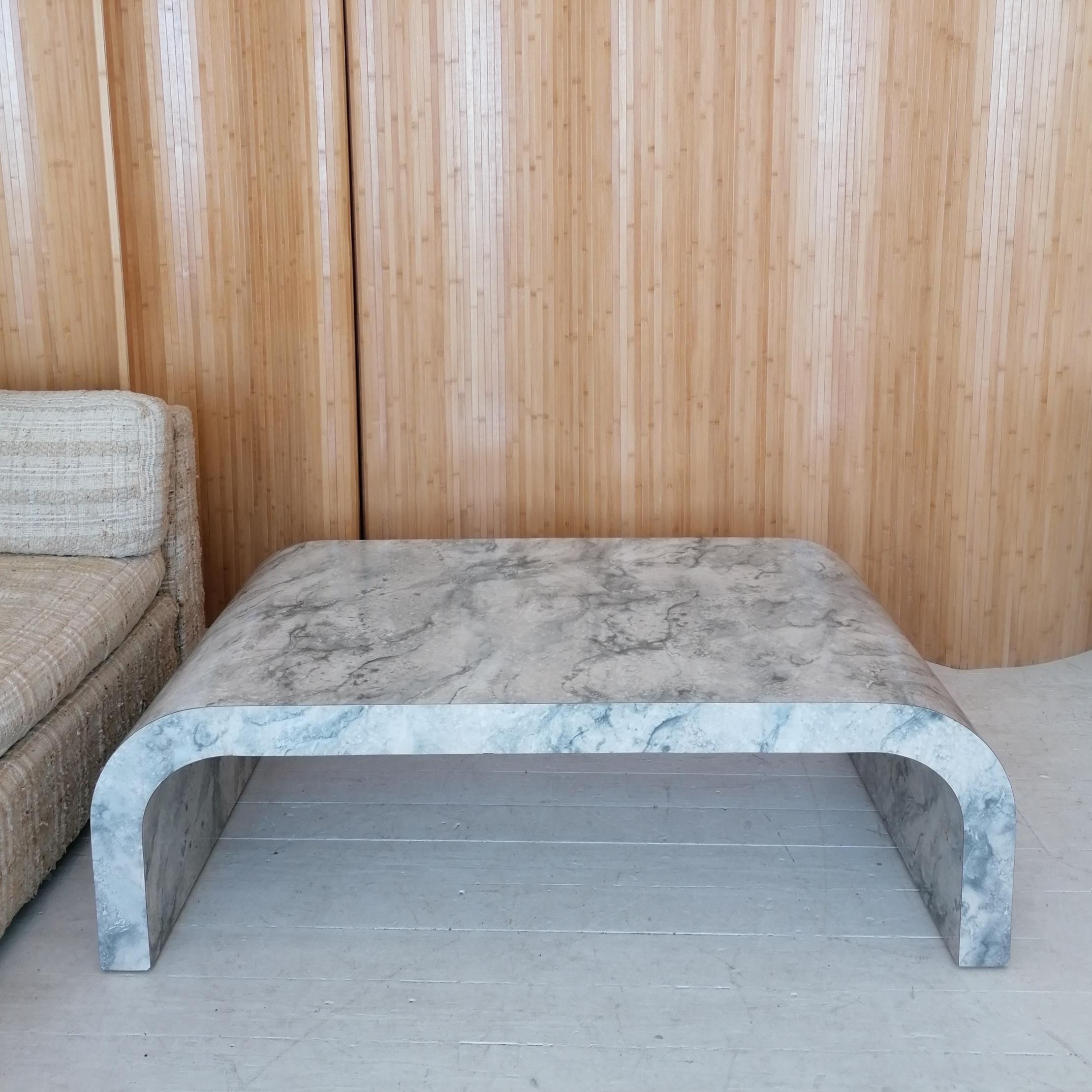 Vintage Large Postmodern Faux Marble Laminate Waterfall Coffee Table, USA, 1980s In Good Condition In Hastings, GB