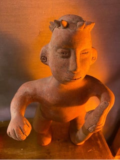 Vintage Large Pre-Columbian Style Terra Cotta Man with Walking Stick
