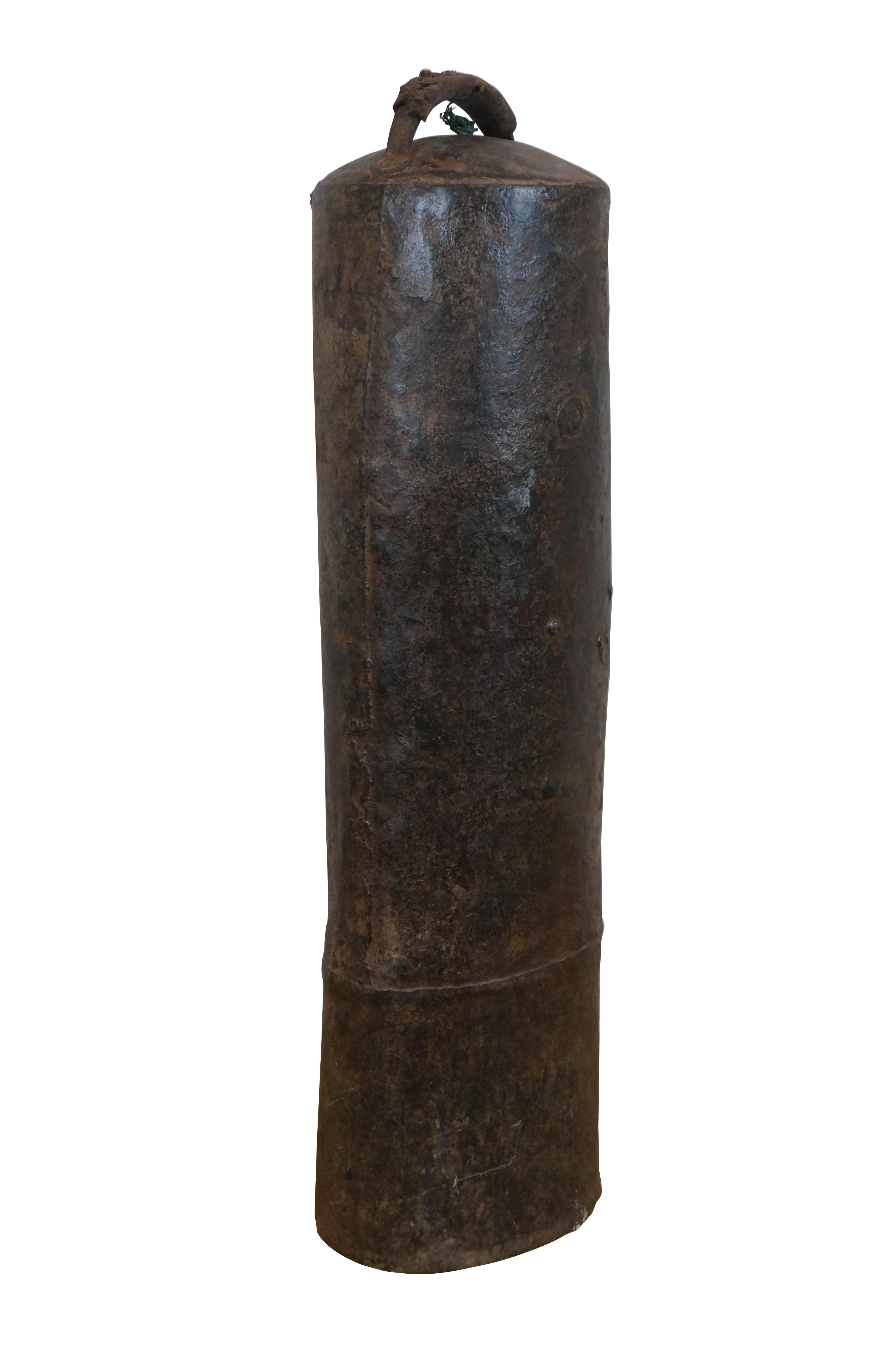 Rustic Vintage Large Primitive Iron Camel Bell With Leather Handle 24