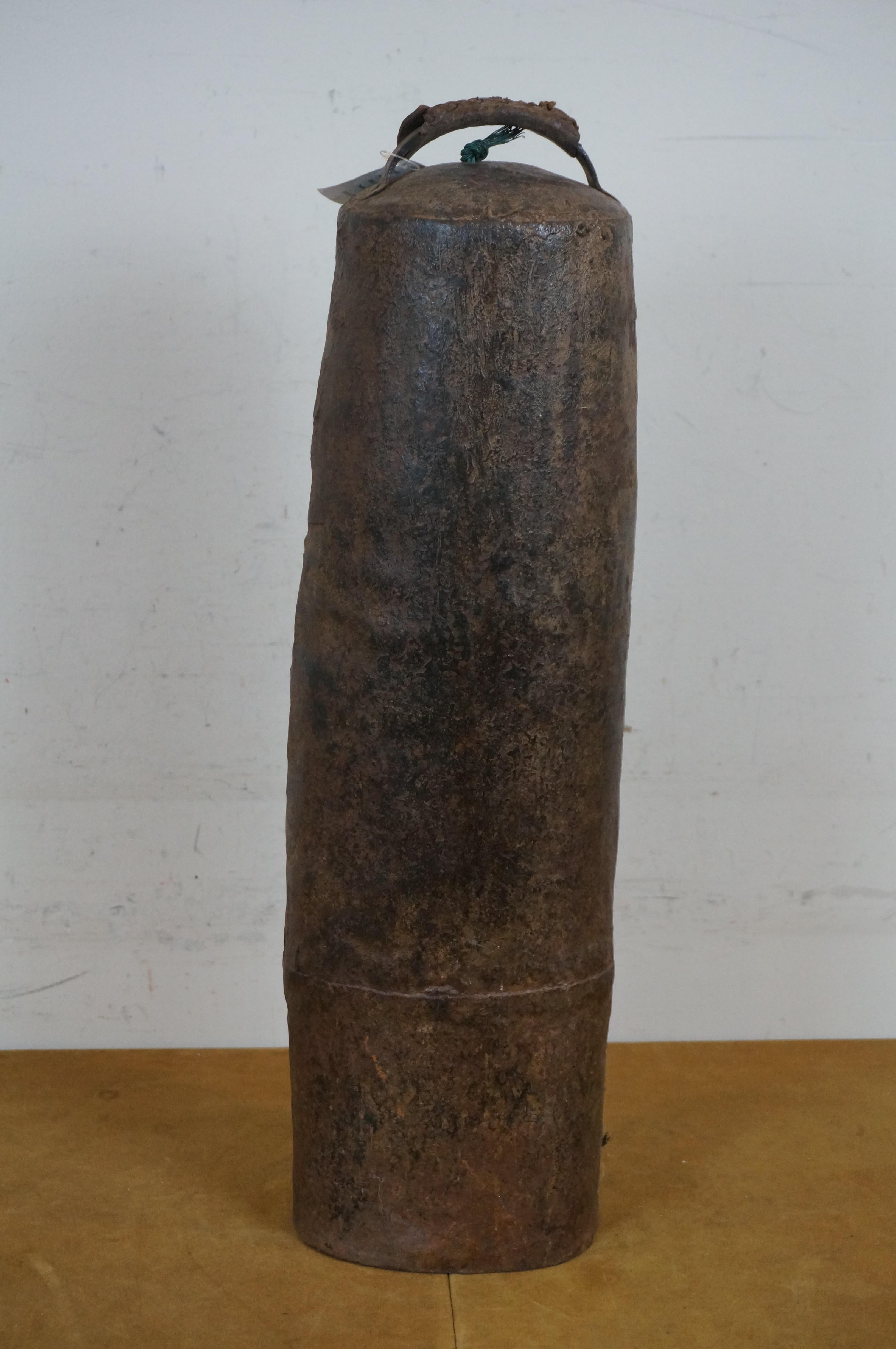 Vintage Large Primitive Iron Camel Bell With Leather Handle 24