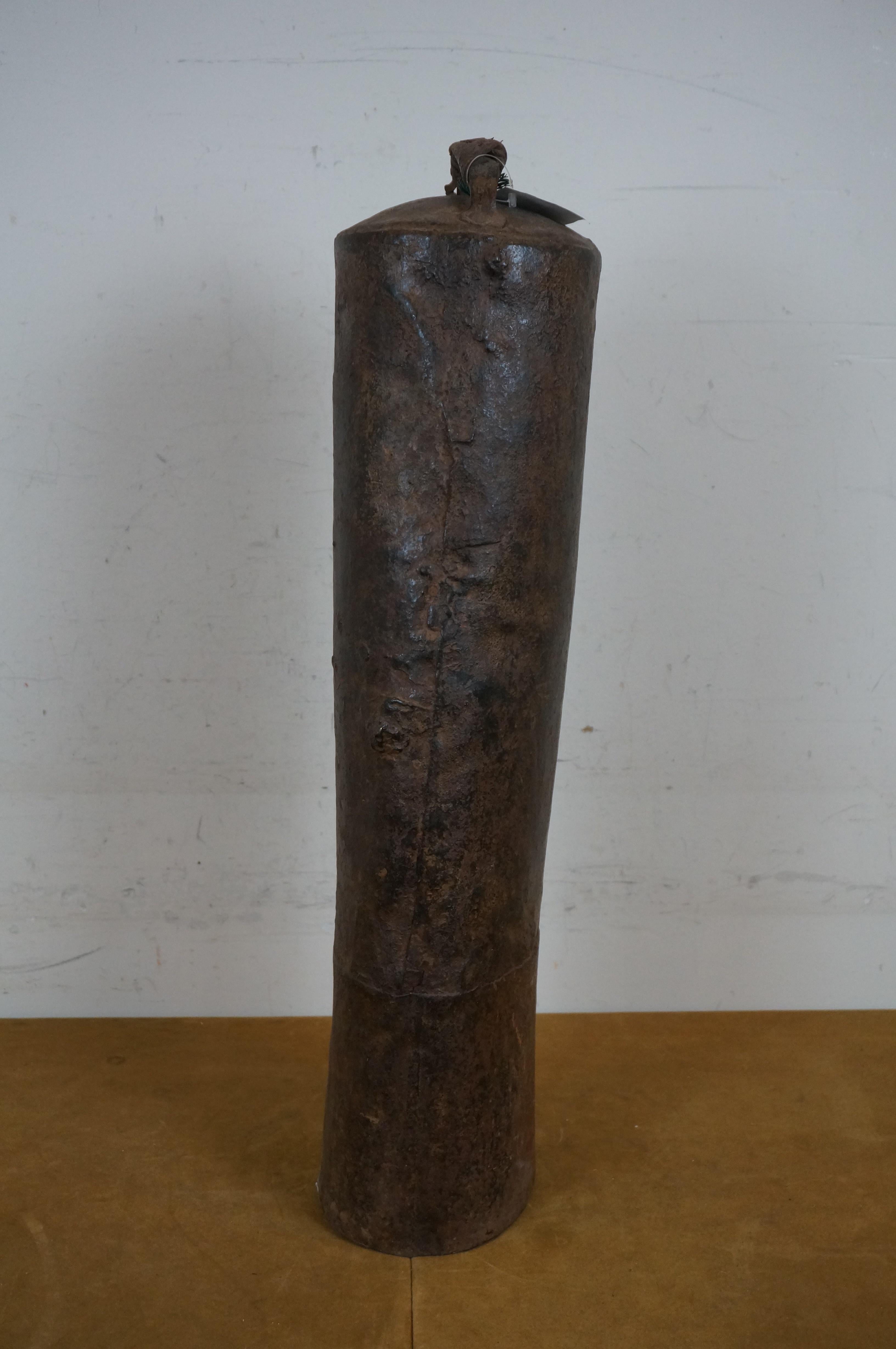 20th Century Vintage Large Primitive Iron Camel Bell With Leather Handle 24