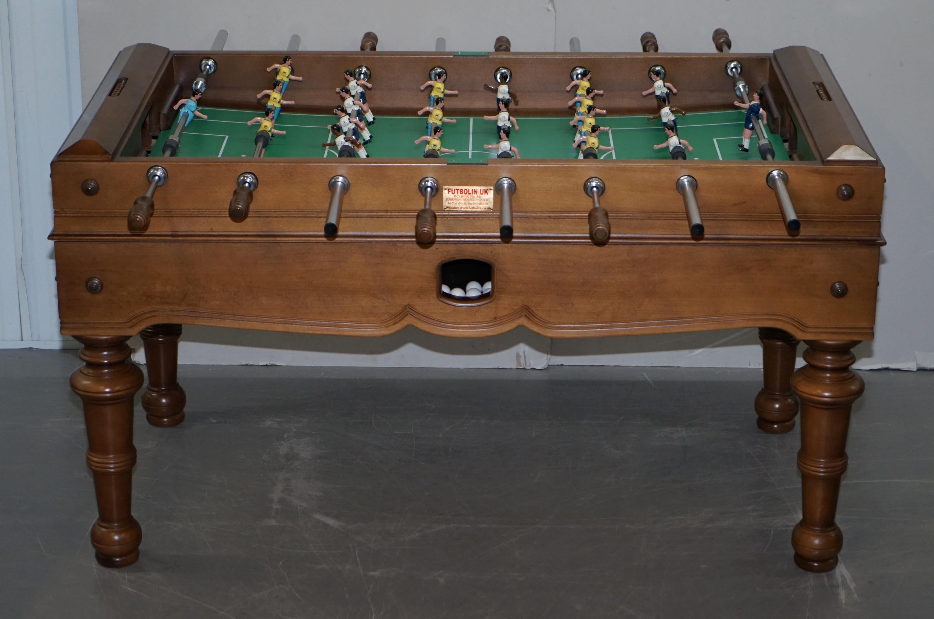 We are delighted to offer this professional grade large hand made in England oak framed with steel players Futbolin UK foosball table

Professional Standards and Luxury Style.

An Iberian style football table, in sumptuous solid Oak. The sloping