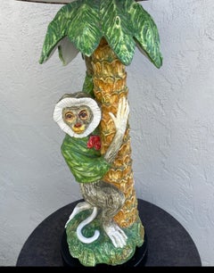 Vintage Italian Terra Cotta Monkey & Palm Tree Table Lamp, Circa 1950s