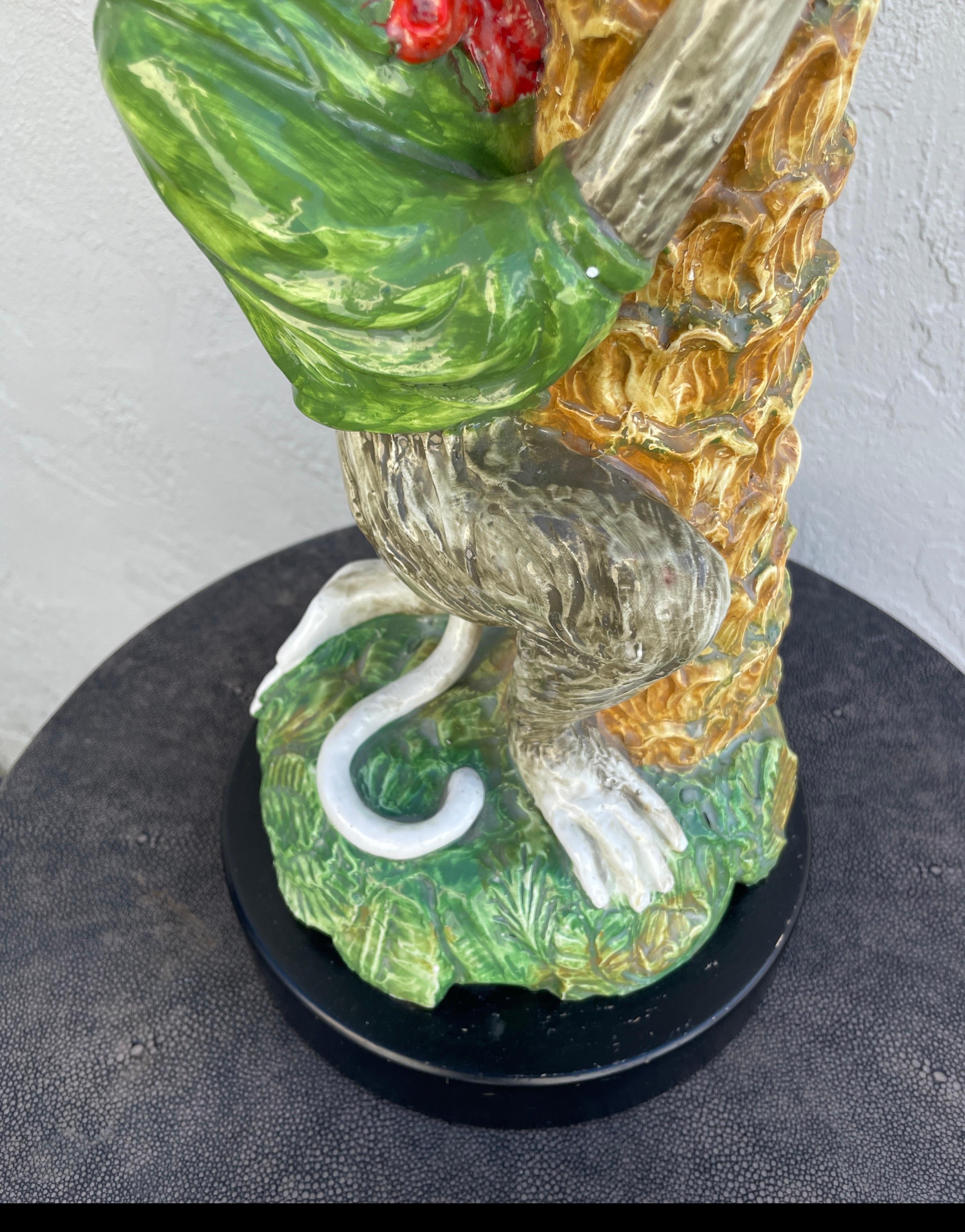 Vintage Large Rare Italian Terra Cotta Monkey & Palm Tree Table lamp In Good Condition For Sale In West Palm Beach, FL