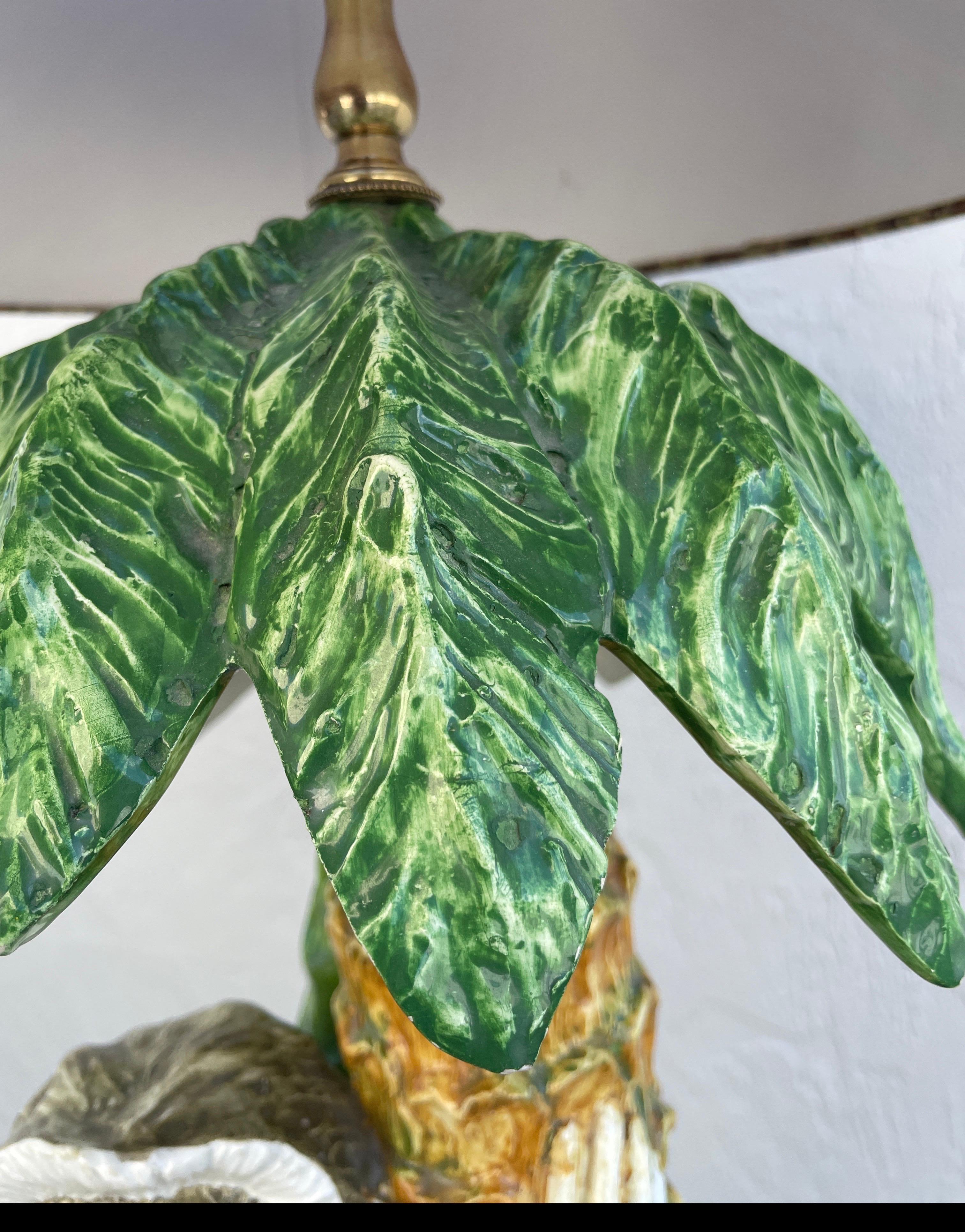 20th Century Vintage Large Rare Italian Terra Cotta Monkey & Palm Tree Table lamp For Sale