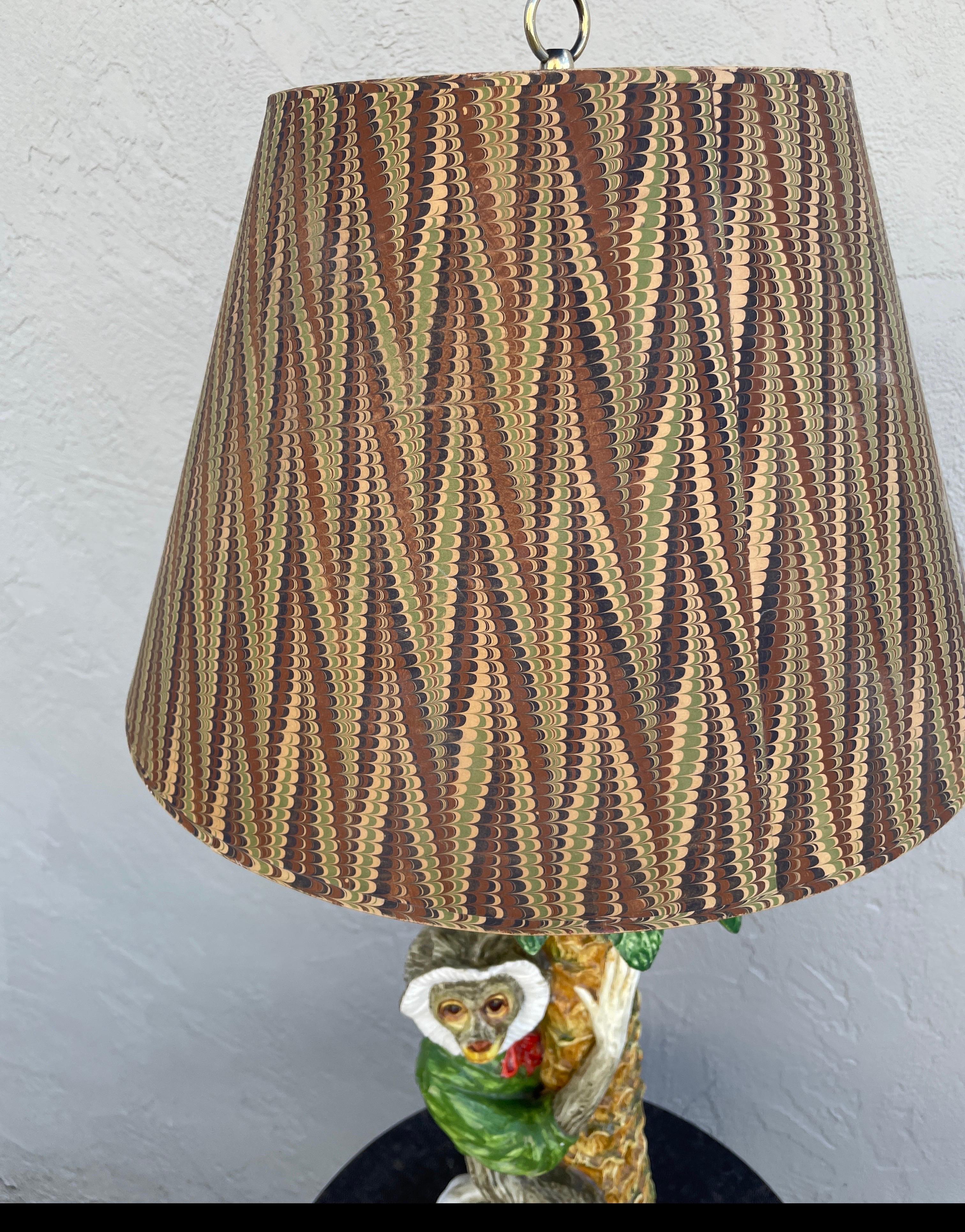 Terracotta Vintage Large Rare Italian Terra Cotta Monkey & Palm Tree Table lamp For Sale