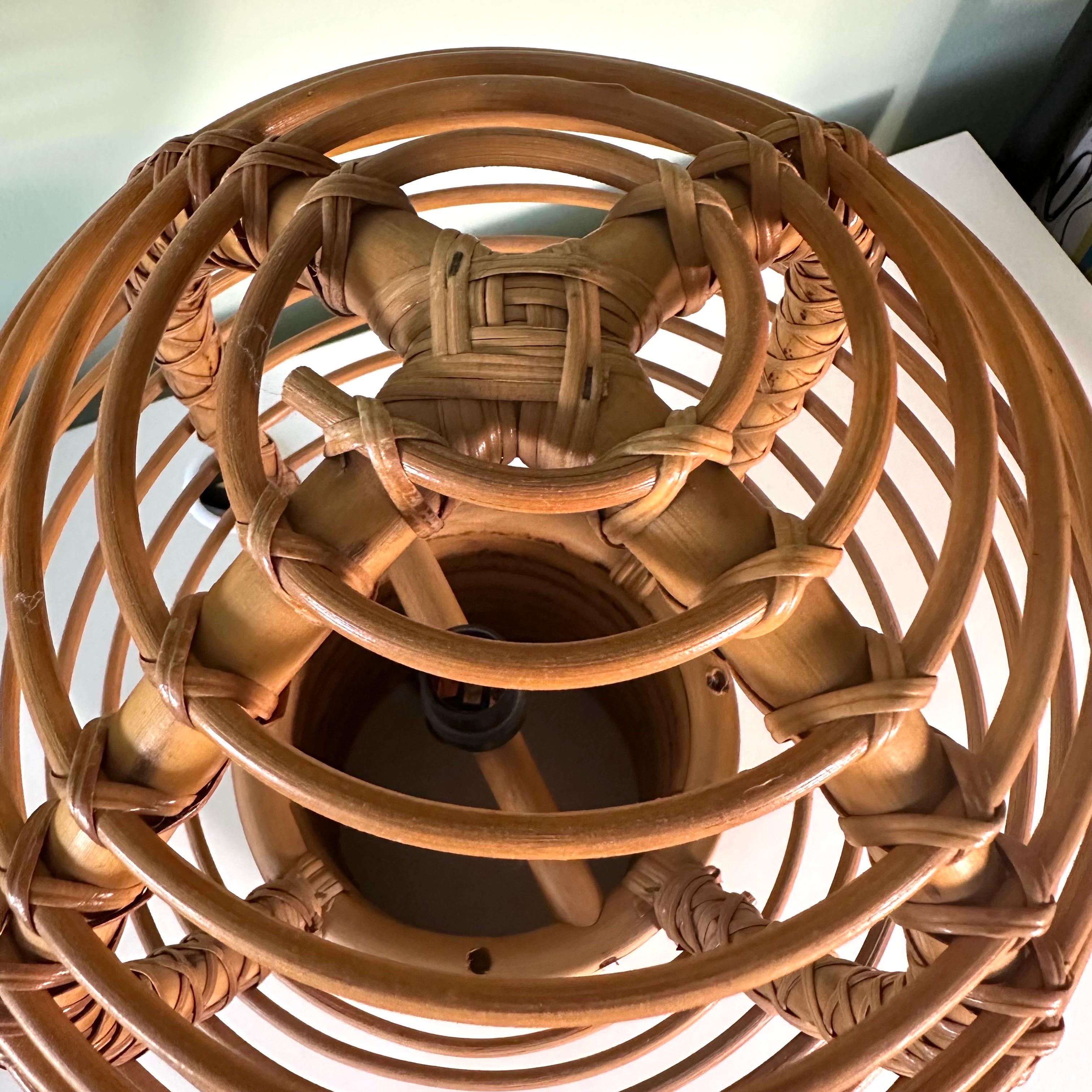 Vintage Large Rattan Caged Globe Table Lamp For Sale 6