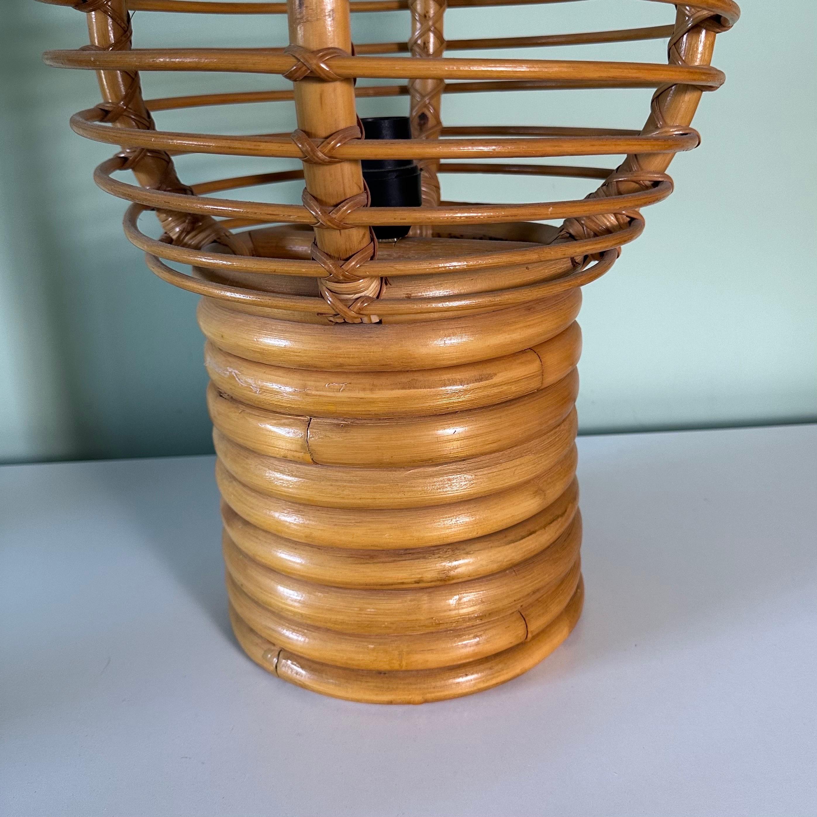 Vintage Large Rattan Caged Globe Table Lamp For Sale 7