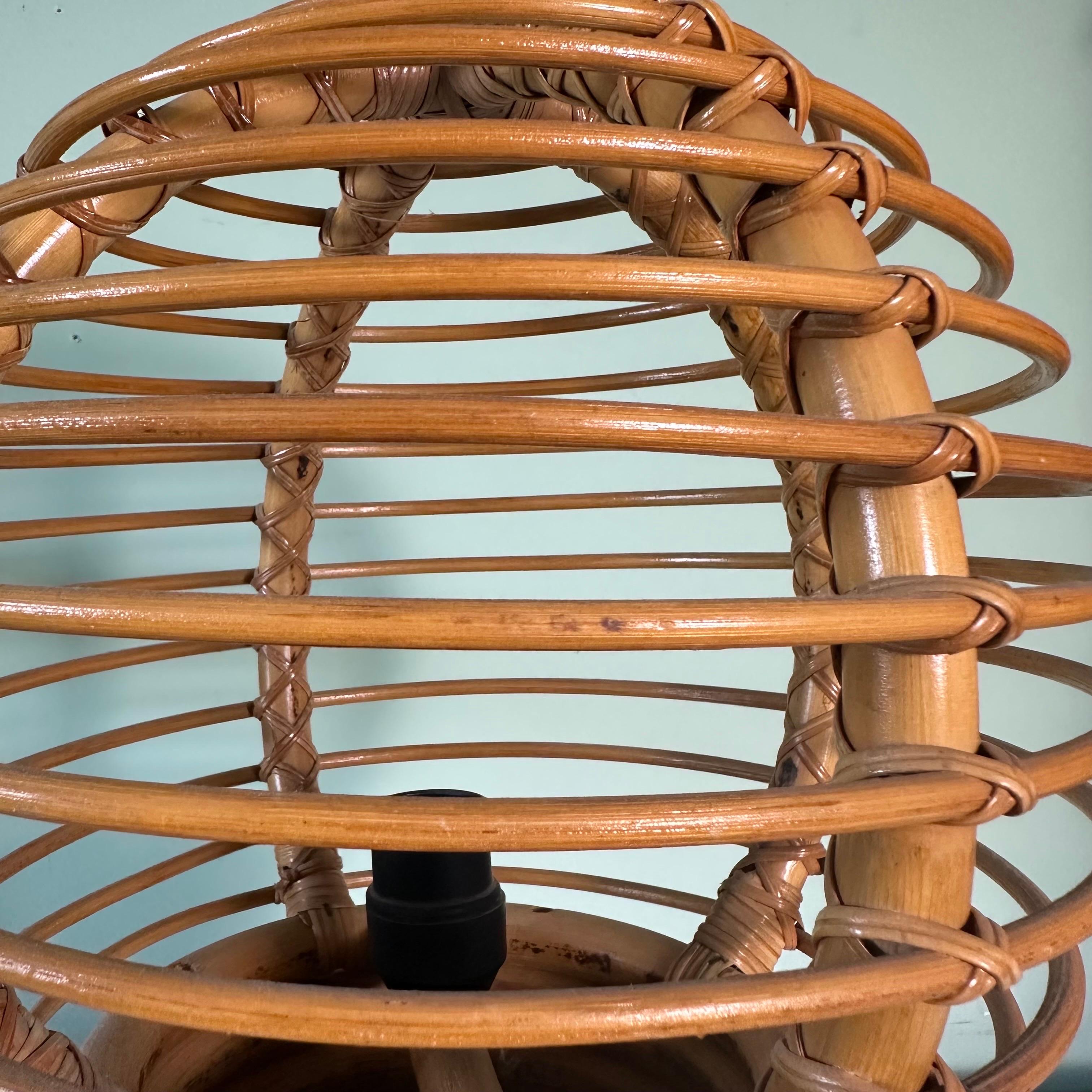 Vintage Large Rattan Caged Globe Table Lamp For Sale 8