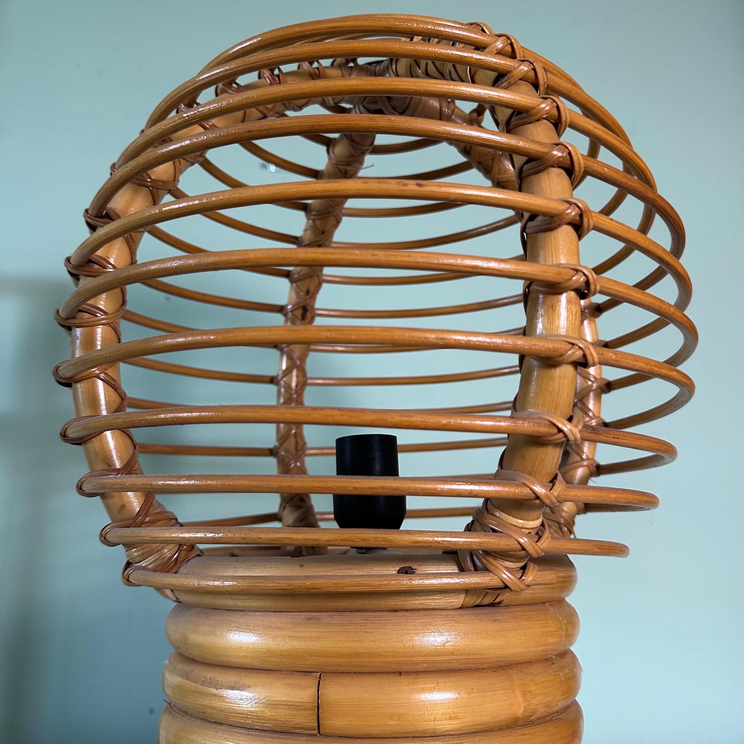 Vintage Large Rattan Caged Globe Table Lamp For Sale 10
