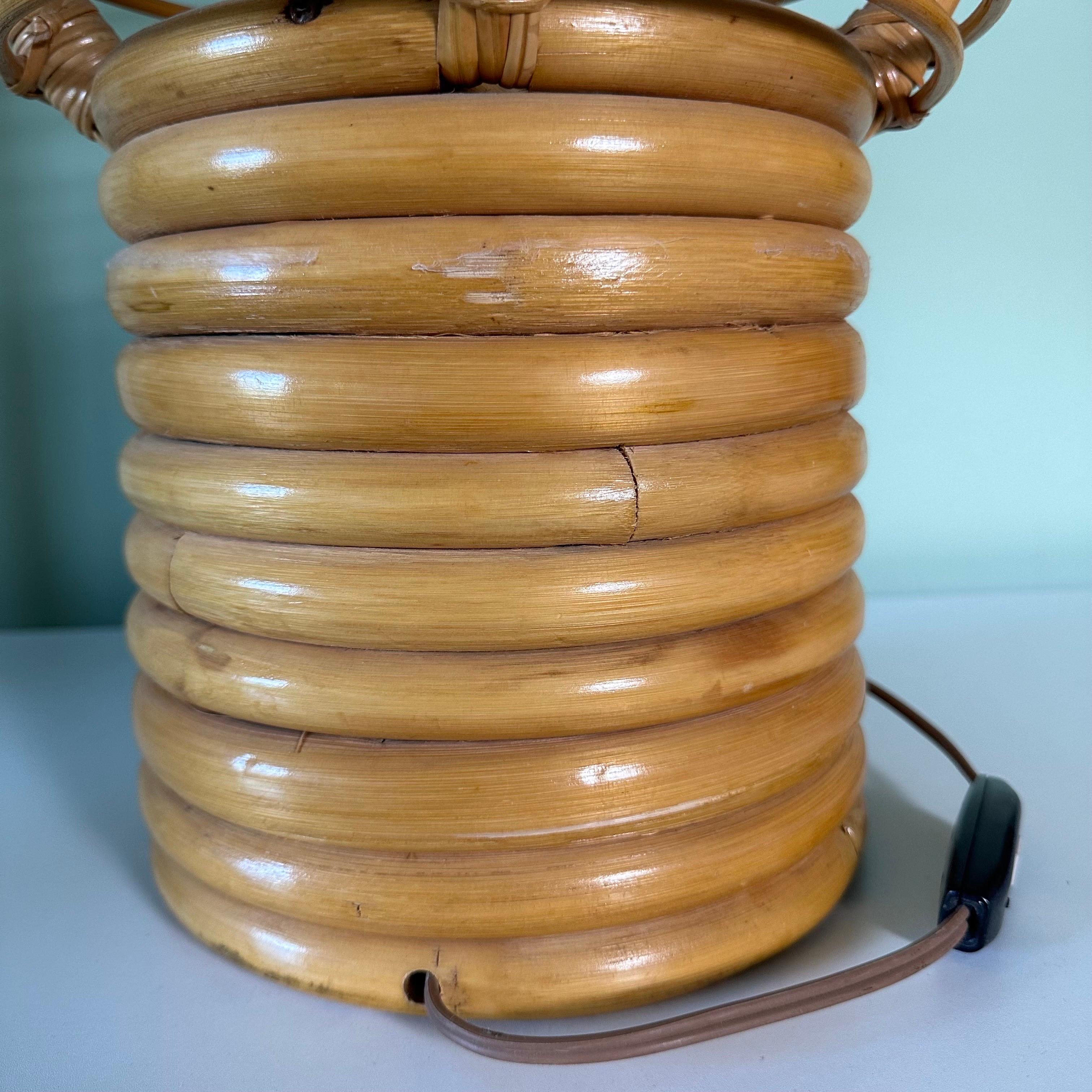 Vintage Large Rattan Caged Globe Table Lamp For Sale 11