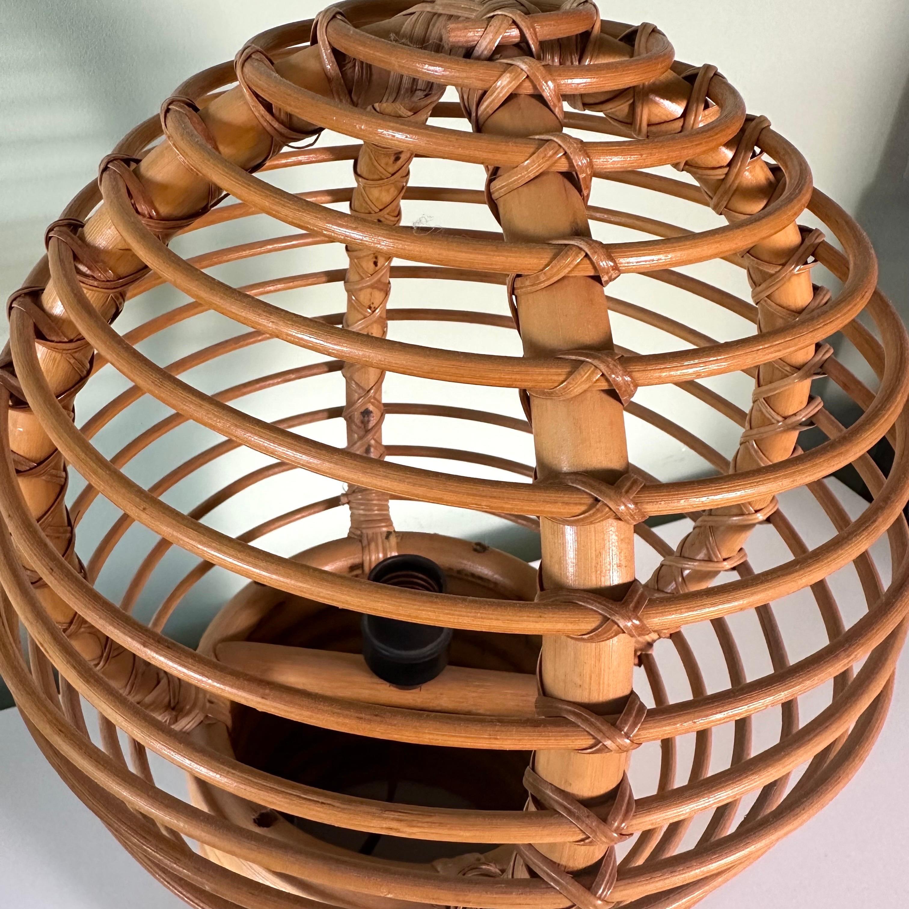 Late 20th Century Vintage Large Rattan Caged Globe Table Lamp For Sale