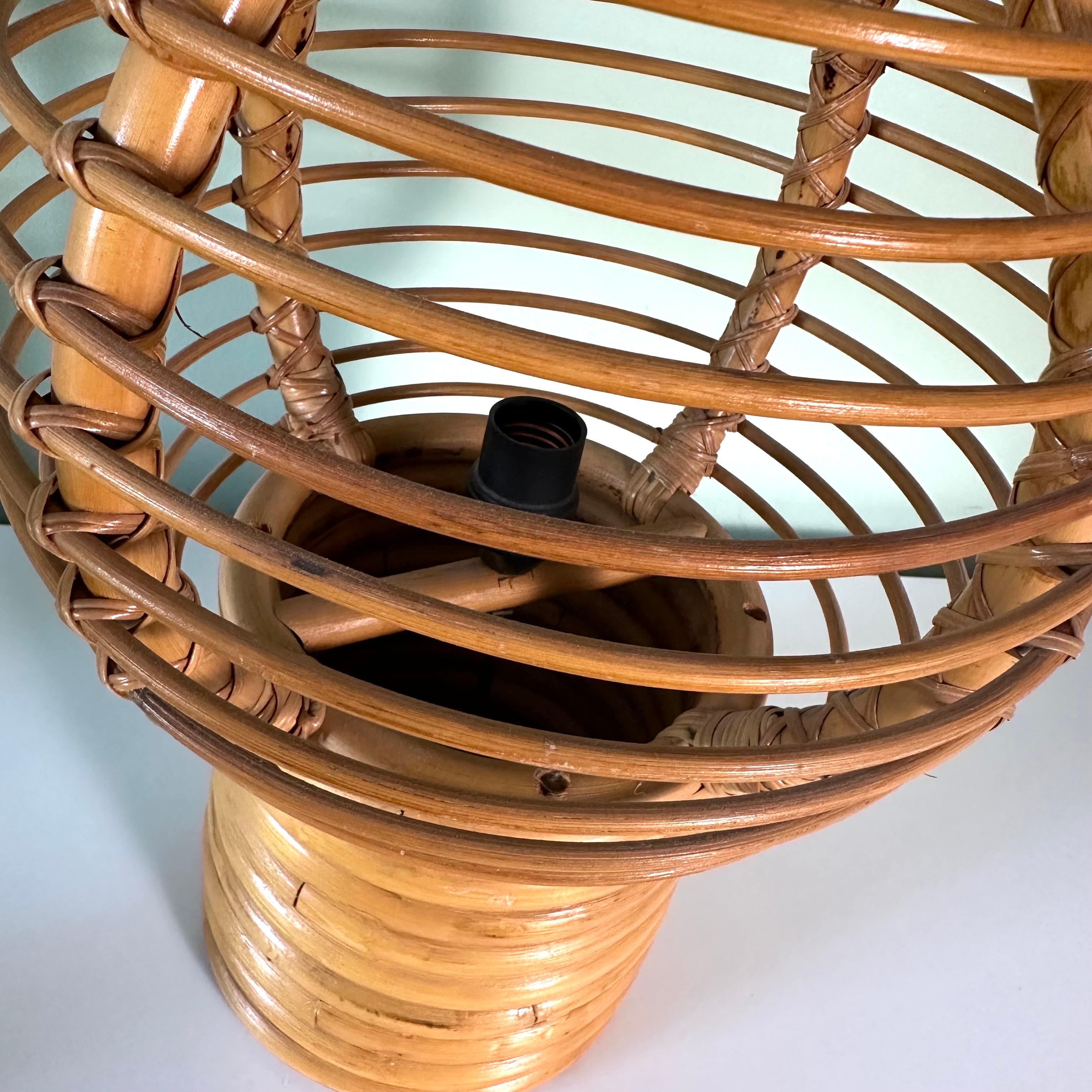 Vintage Large Rattan Caged Globe Table Lamp For Sale 1