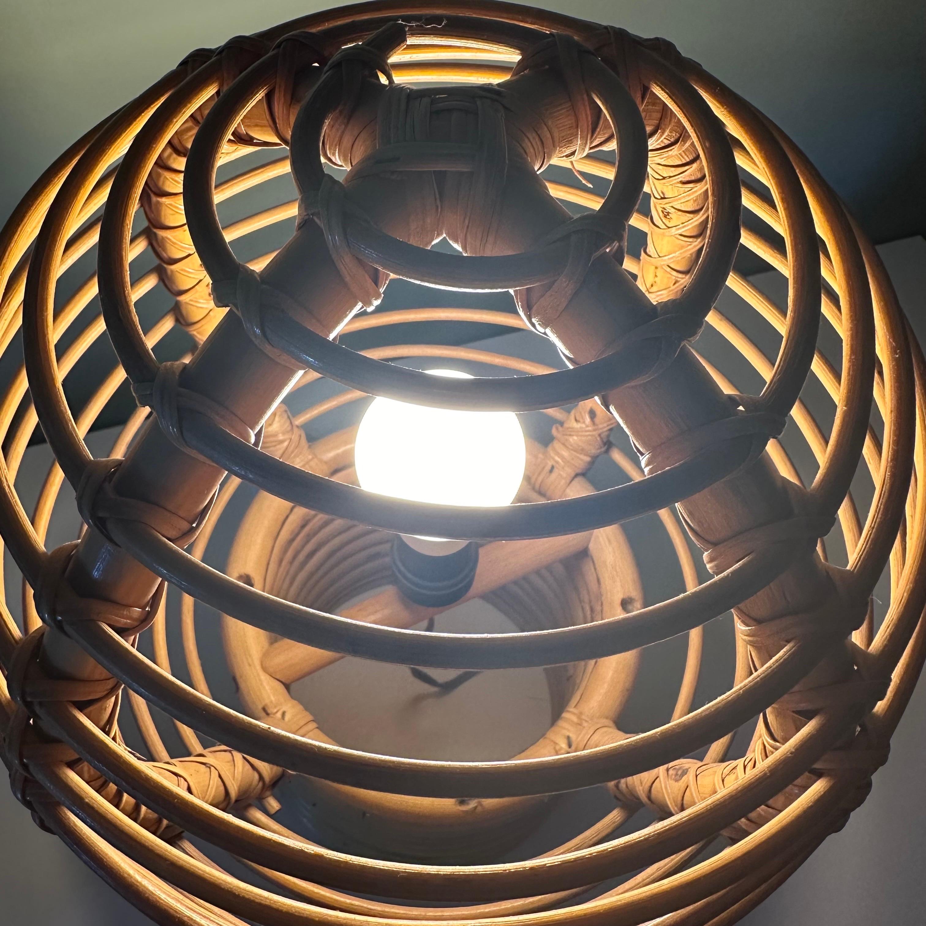 Vintage Large Rattan Caged Globe Table Lamp For Sale 2
