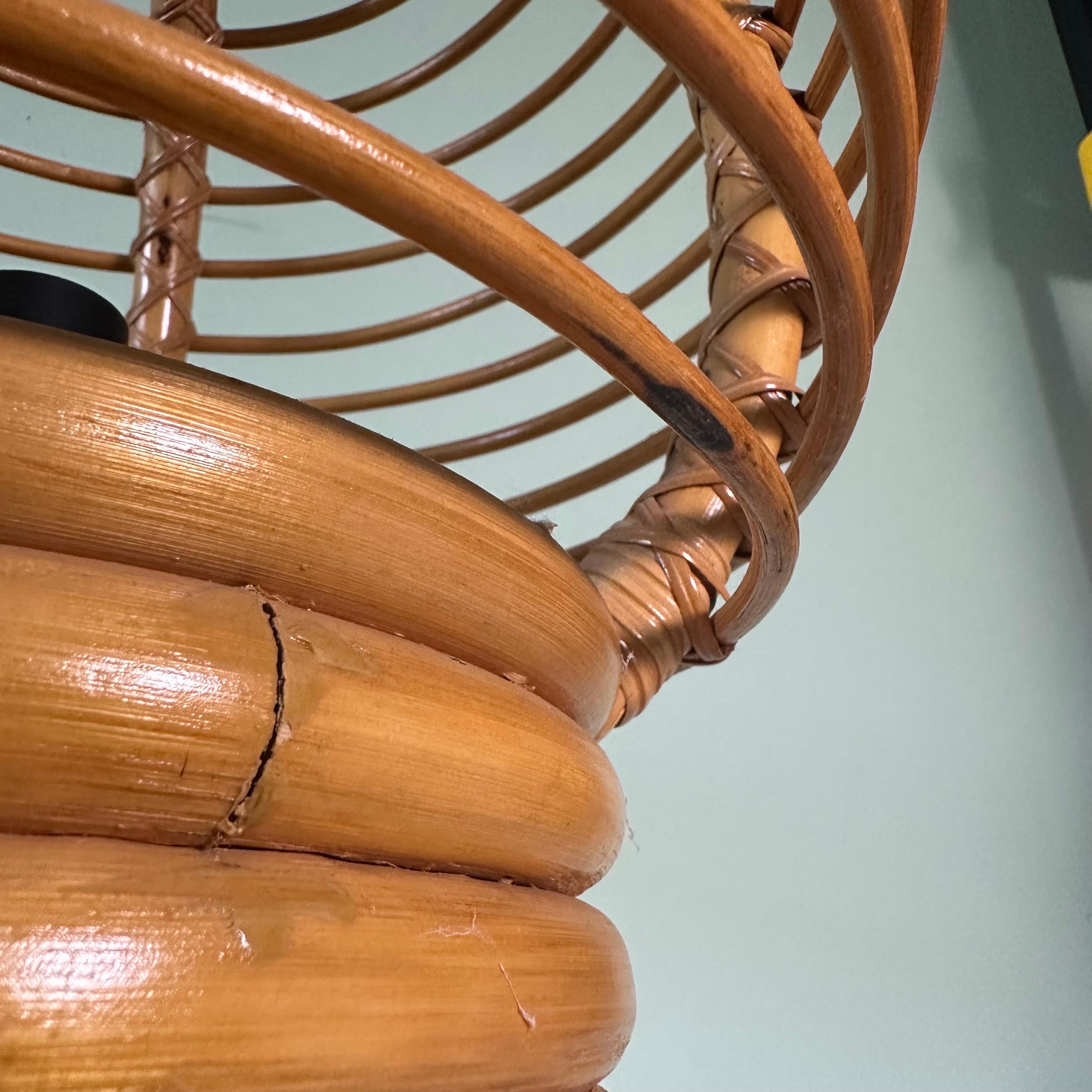 Vintage Large Rattan Caged Globe Table Lamp For Sale 4