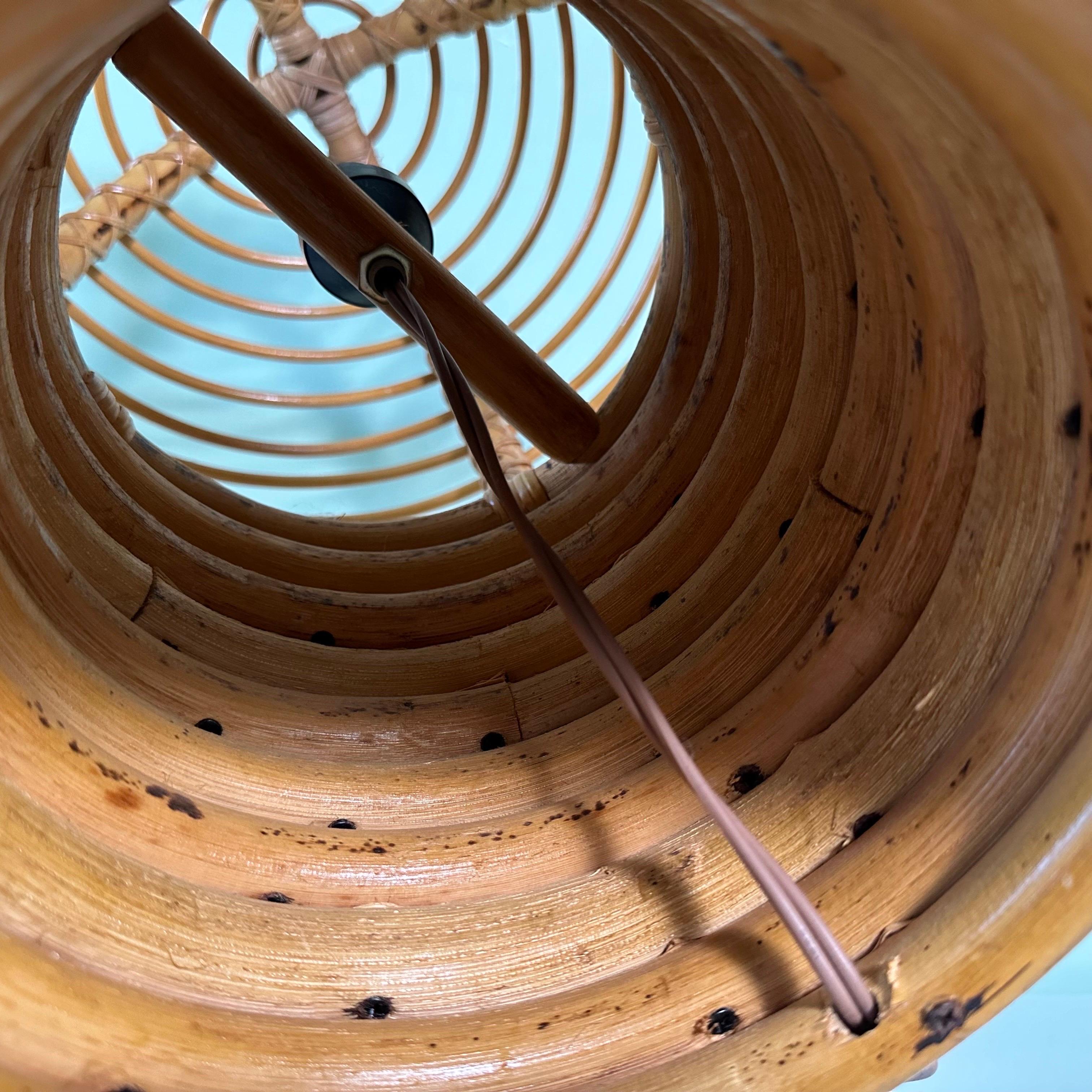 Vintage Large Rattan Caged Globe Table Lamp For Sale 5