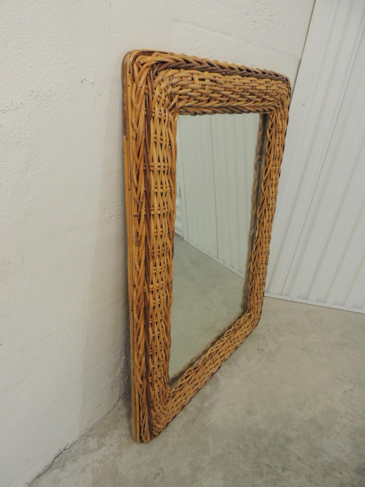 Country Vintage Large Rectangular Bamboo Mirror with Rounded Corners