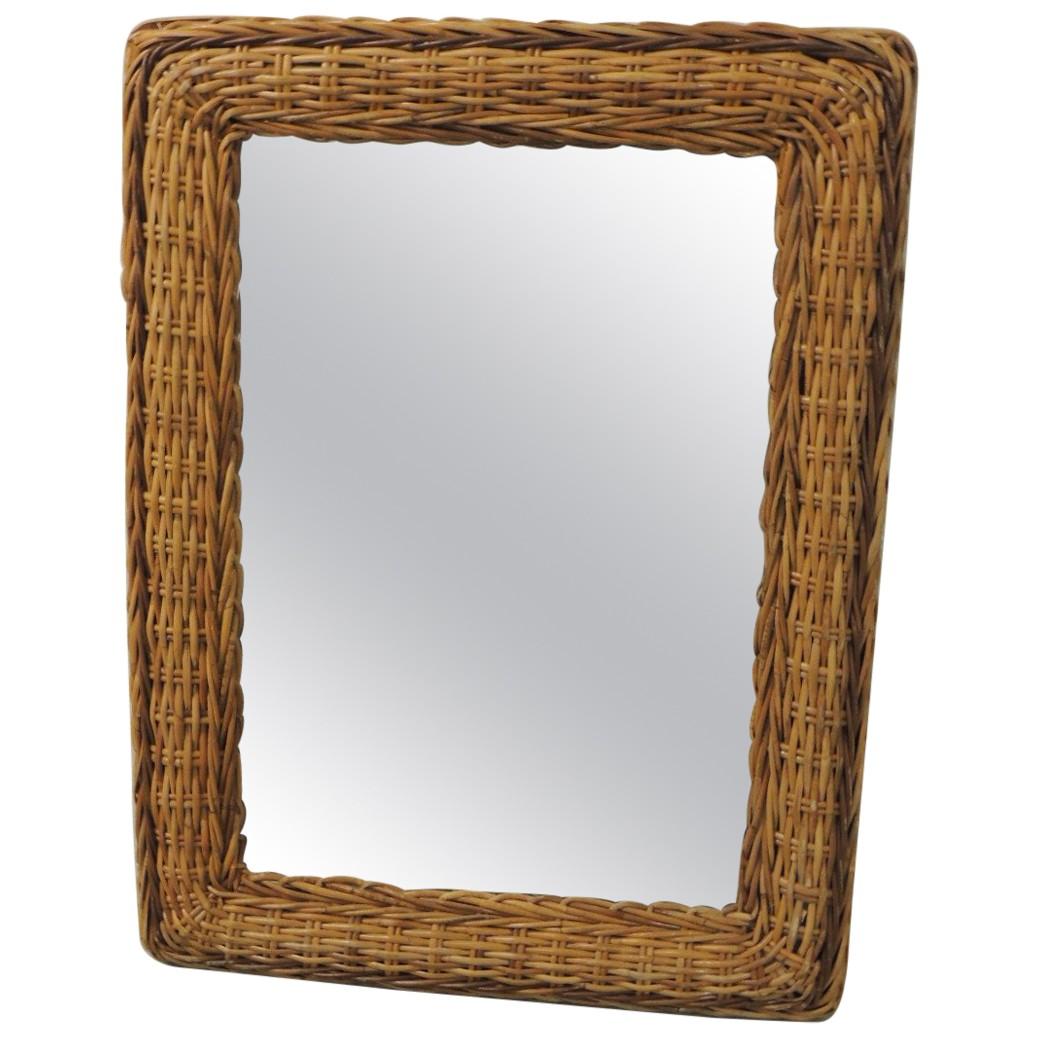 Vintage Large Rectangular Bamboo Mirror with Rounded Corners