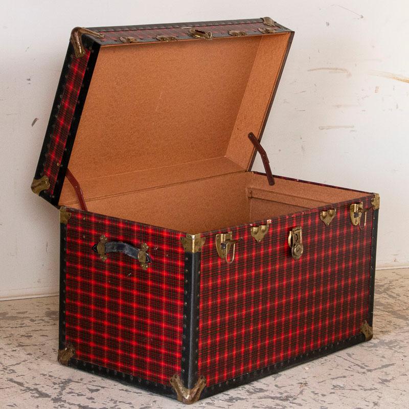 American Vintage Large Red Plaid Travel Trunk, USA