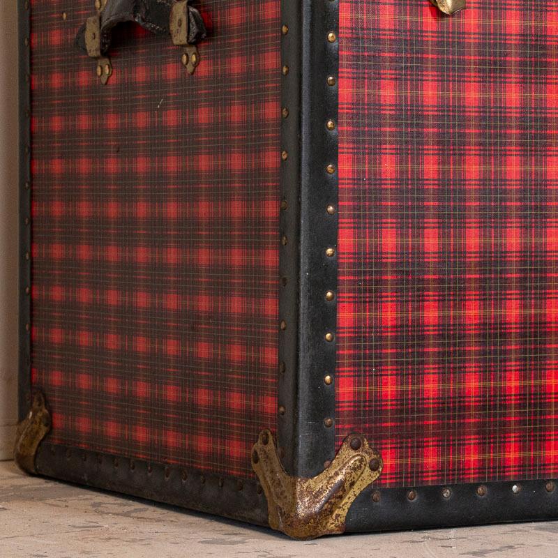 Vintage Large Red Plaid Travel Trunk, USA 1