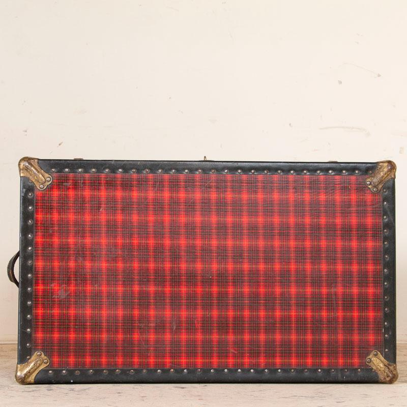 Vintage Large Red Plaid Travel Trunk, USA 2