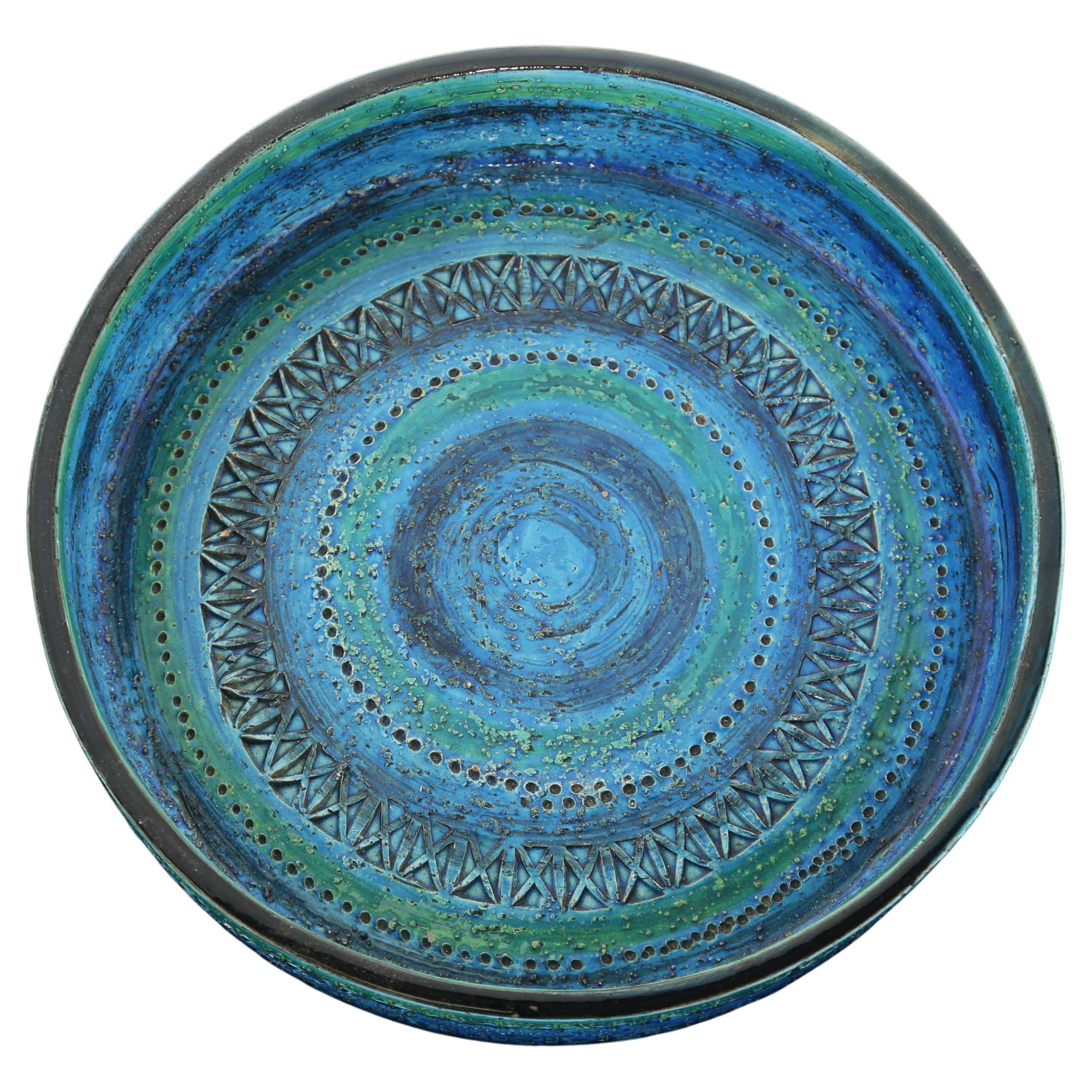 Vintage Large Rimini Blue Ceramic Bowl by Aldo Londi for Bitossi, 1960s