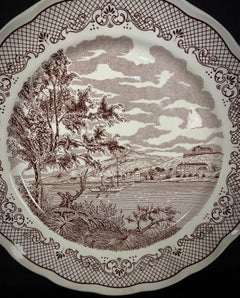 Großer runder Fayence-Teller "H.F" - Schweizer Landschaft, Made in Italy - 2Y390